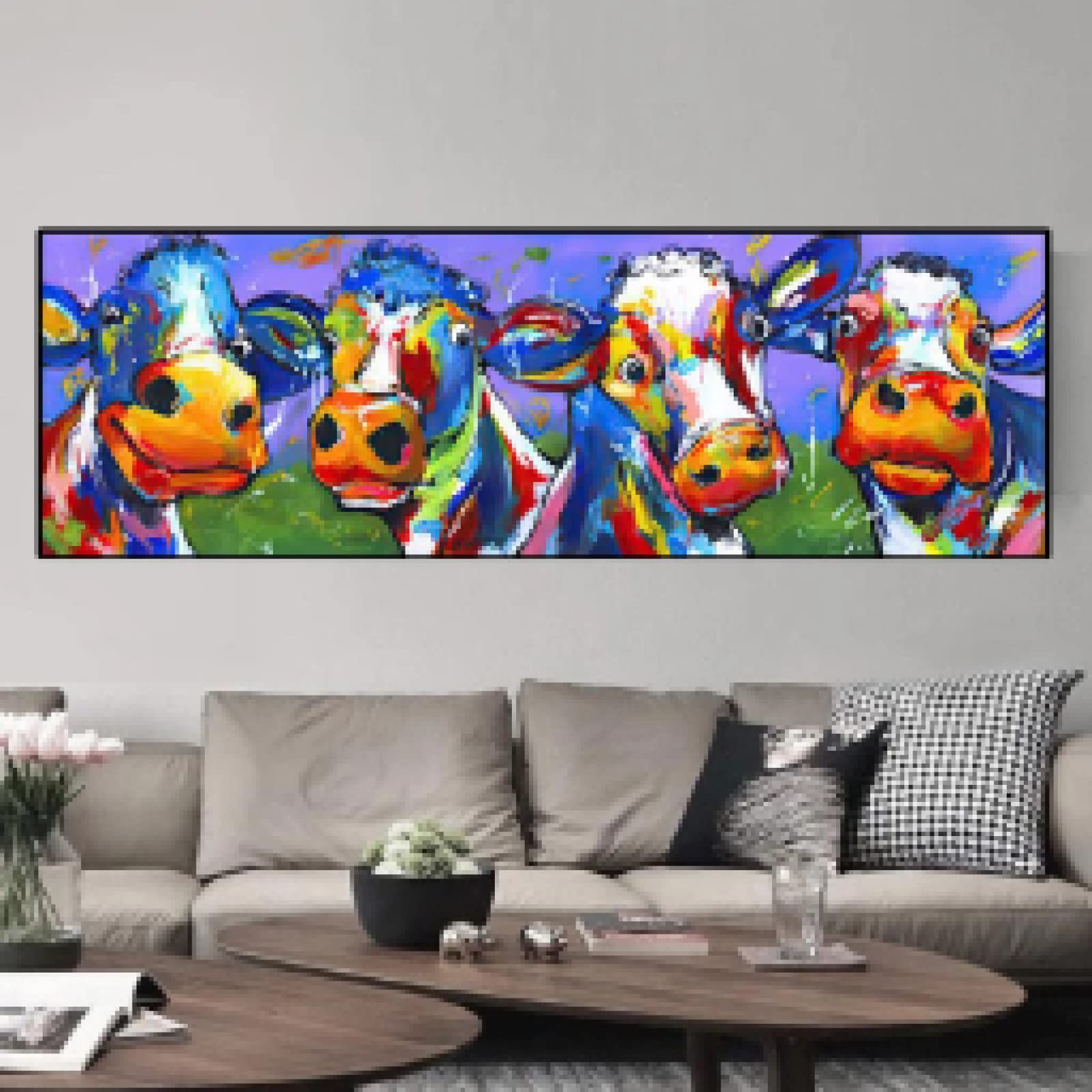 Impressions sur toile vache colorée grand format moderne abstrait