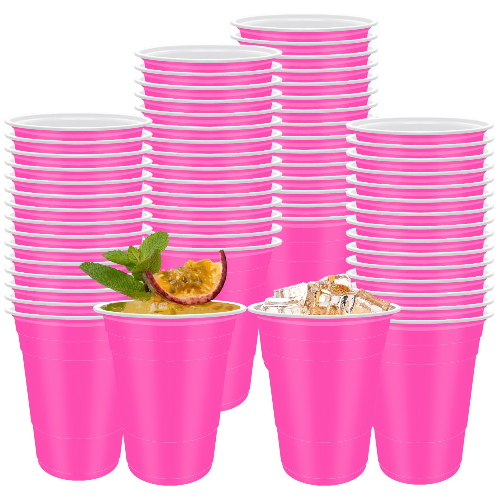60Pcs 16oz Peach Pink Plastic Cups Reusable Pink Party Cups for Drinking