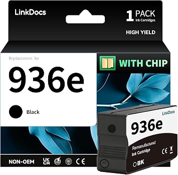 LinkDocs 936e Black Ink Cartridge with Chip Replacement for HP 936e 936 Compatible with HP OfficeJet Pro 9125e 9135e 9128e 9122e 9110b 9130b 9730e 9730 Printers Black, 1-Pack