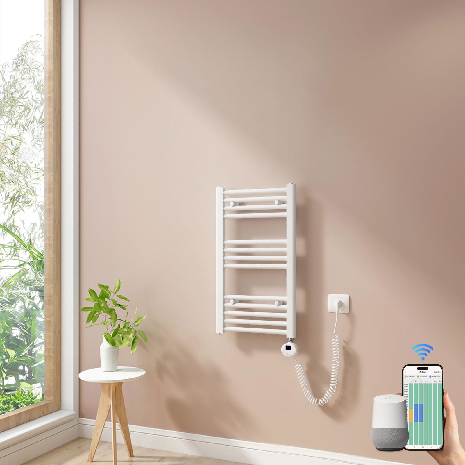 Heilmetz Smart WiFi Badheizkörper Elektrisch 70x40cm Handtuchtrockner mit Thermostat Timer-Funktion Weiß 300W