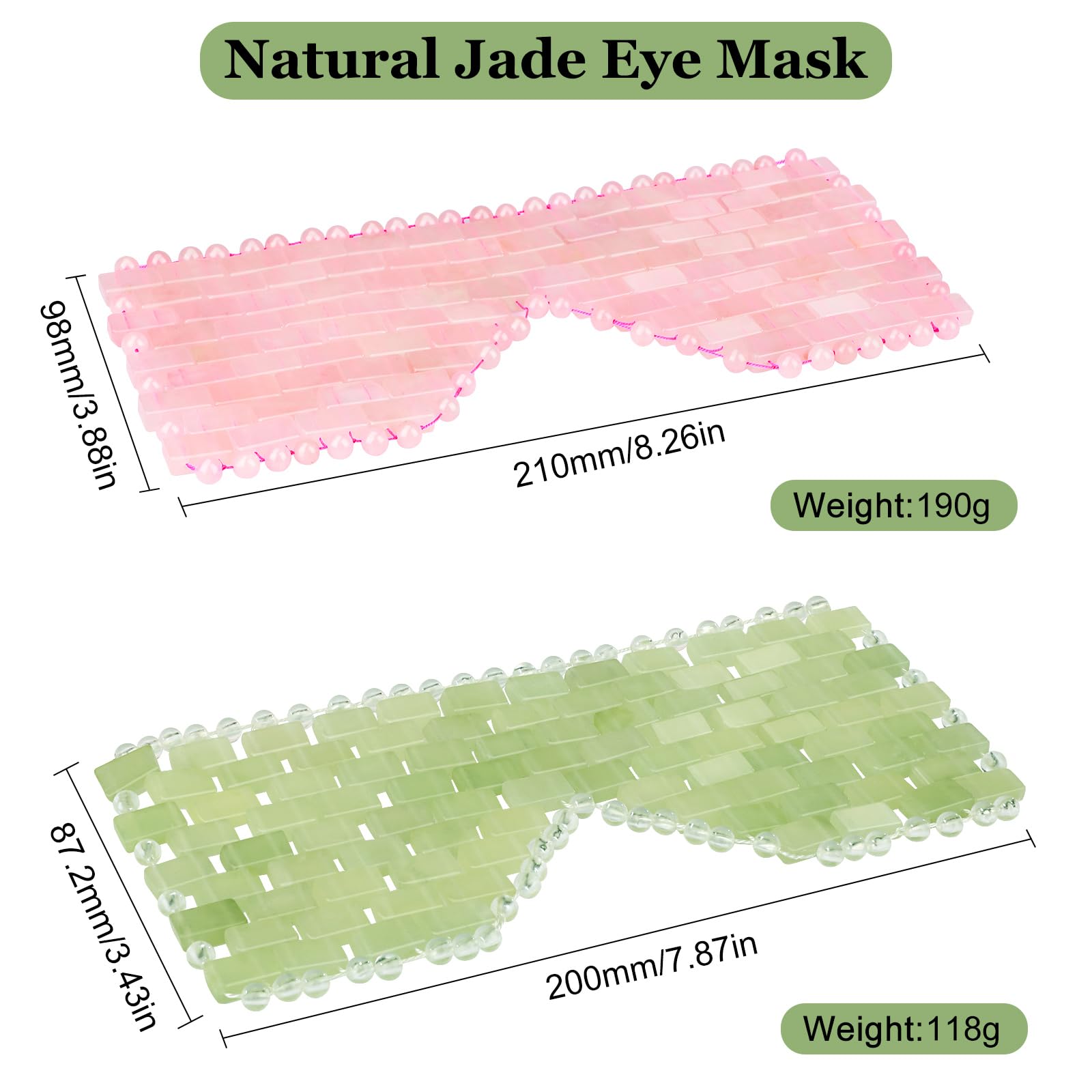 Lot de 2 masques pour les yeux en jade naturel et quartz rose – Apaisant et relaxant pour soulager les poches et les migraines avec thérapie rafraîchissante et chaude