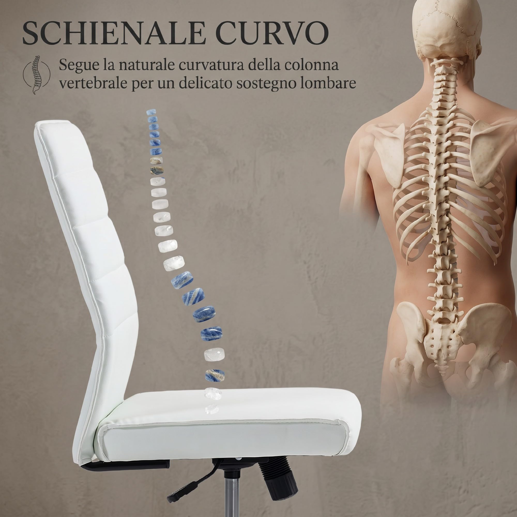 HOMCOM Sedia Ufficio Girevole in Pelle PU con Funzione Dondolo Bianco