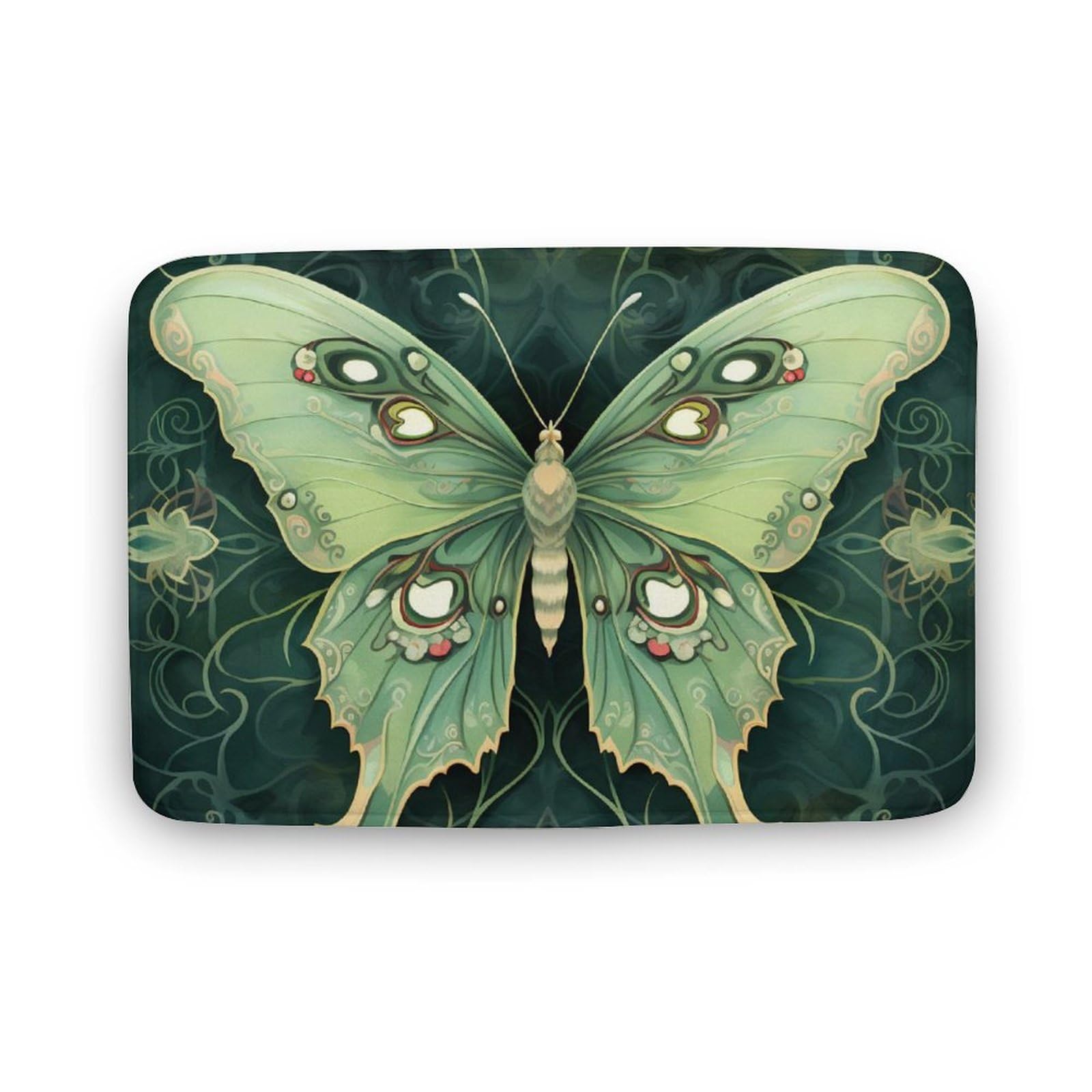 Damask Luna Moth Coral Velvet Rugs Non-Slip Bathroom Rugs Soft Kitchen Rug Floor Carpet for Home Decor 15.7