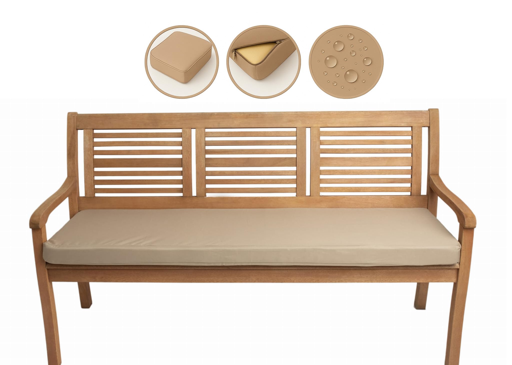 Fodera per cuscino da panca da giardino resistente alle intemperie Beige 150x50x7cm
