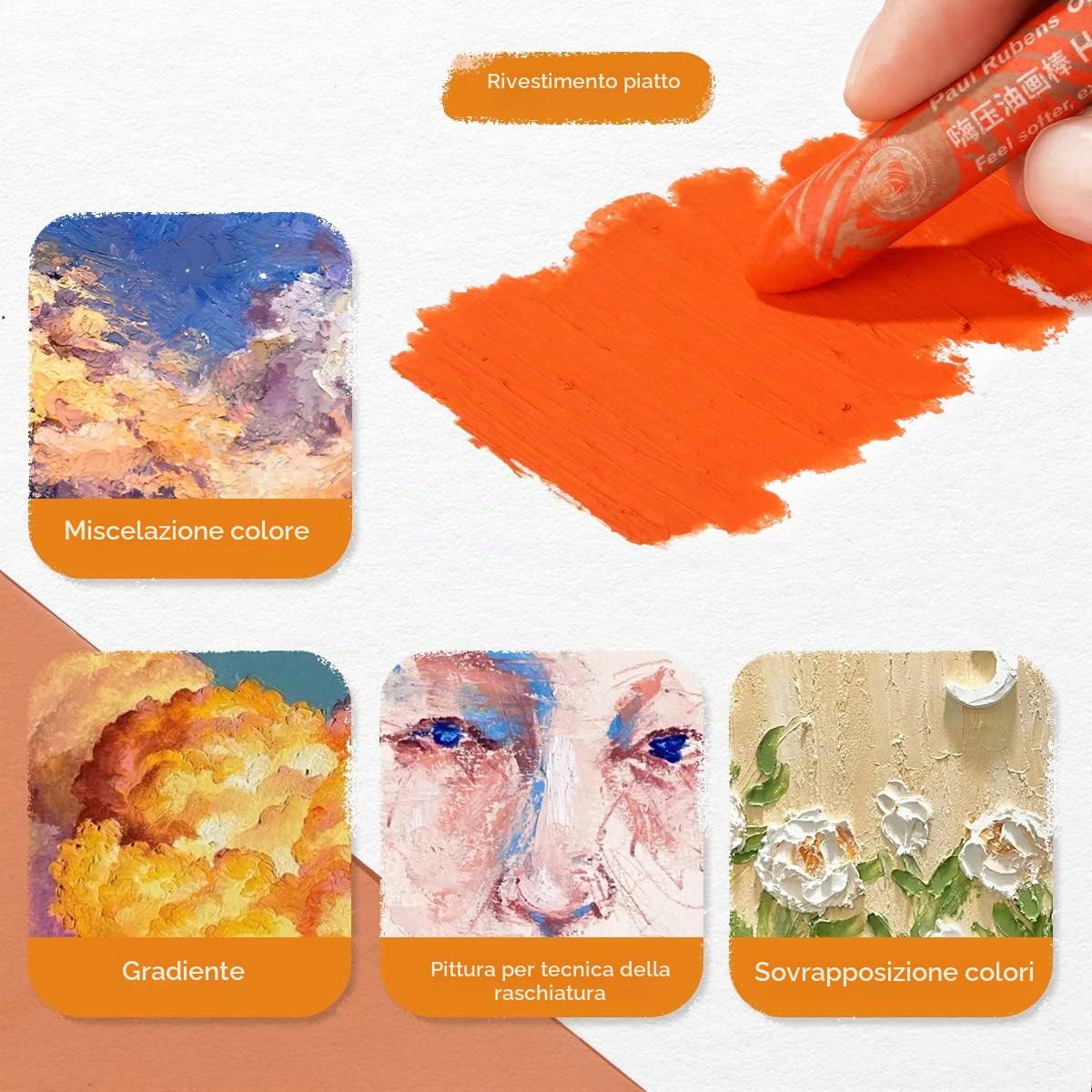 Paul Rubens HaiYa - Set di pastelli a olio, 60 colori, colori soffici, vivaci e cremosi, 10 fogli di carta pastello a olio, 1 colla di copertura, 1 raschietto e 1 pennarello acrilico nero