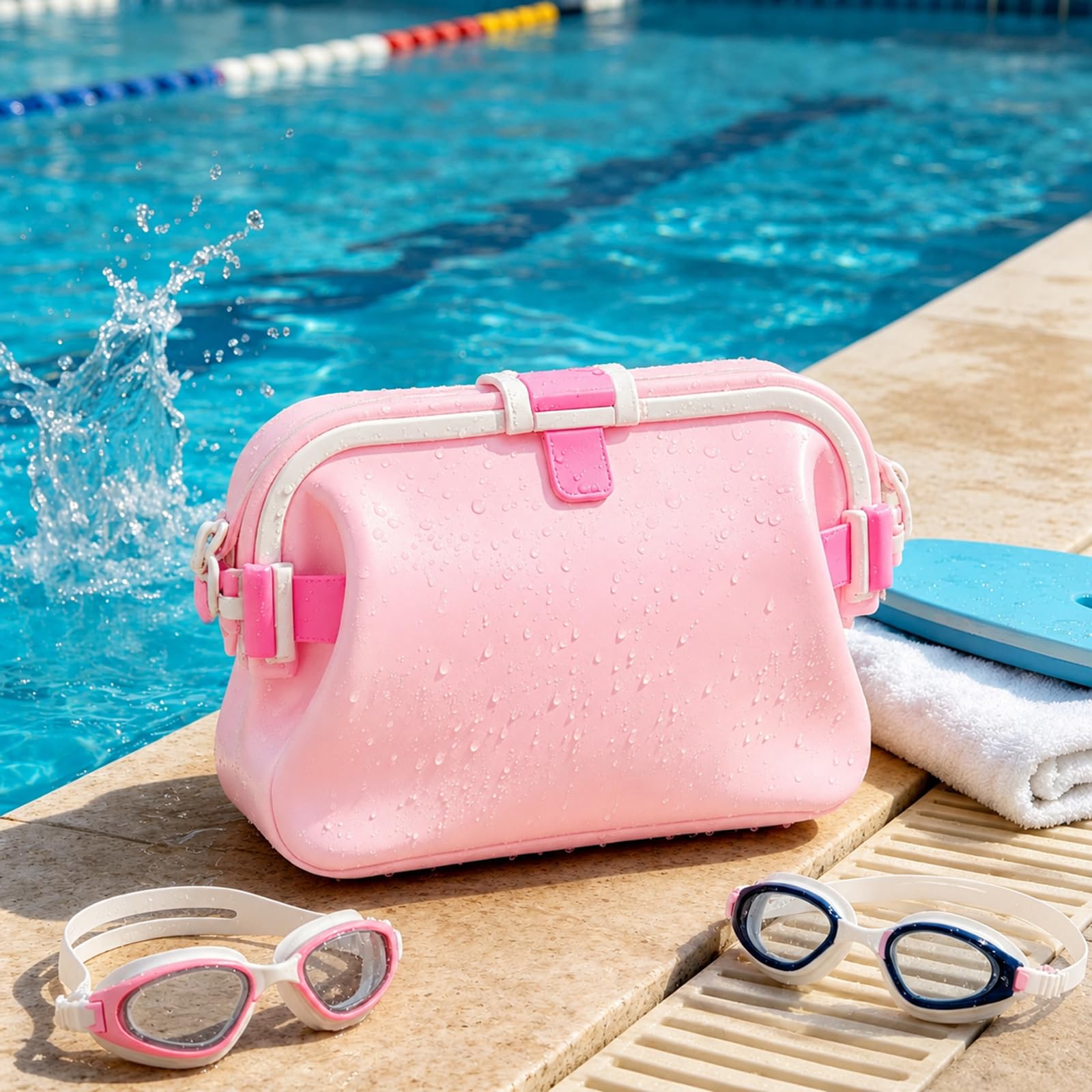 2026 New Foldable Silicone Beach Bag, Outdoor Waterproof Silicone Tote Bag, Lightweight Travel Pouch, Floating Silicone Pool Bag, Easy to Clean & Carry, for Vacation Camping Swimming (Hot Pink)