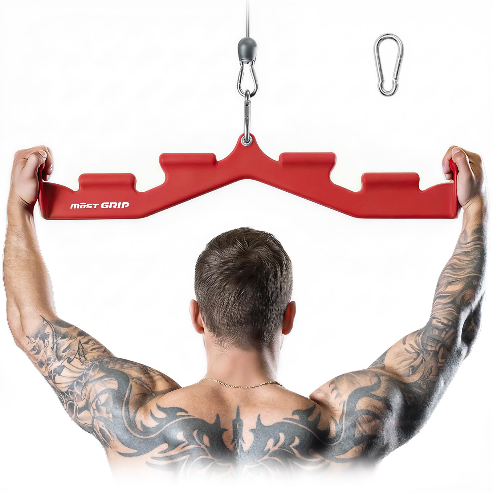 LAT Pull Down Bar with 6 Ergonomic Handles, Neutral Grip LAT Pulldown Attachments for Whole Back Training, Wide Grip LAT Pulldown Bars for Home Gym Cable (red)
