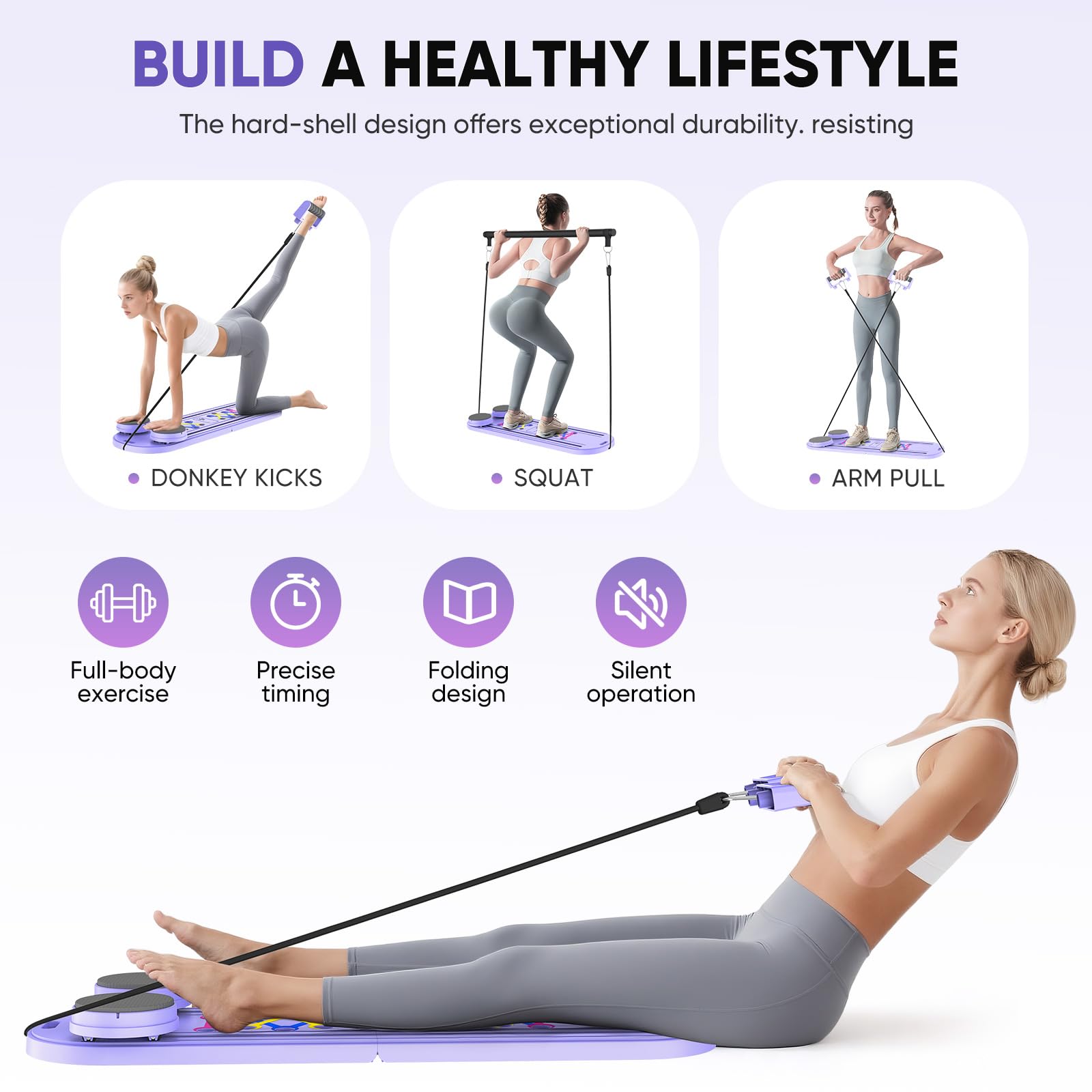 Mini Reformador de Pilates 6 en 1 con Contador Inteligente, Pilates Board con Bandas de Resistencia, Rodillo de Rebote Automático, Tabla Abdominal Plegable