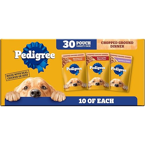 Pedigree Chopped Ground Dinner Wet Dog Food Beef & Bacon Variety Pack, (30) 3.5 oz. Pouches
