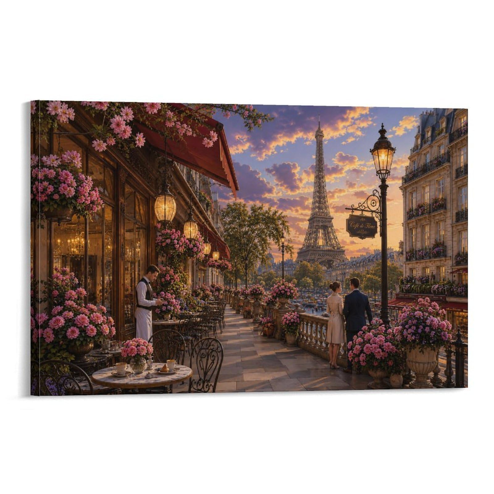 Paris Eiffel Tower Streetscape Canvas Prints Modern Poster HD Artwork Wall Art Decor for Living Room, Dining Room, Home, Office Decorations, Gift 20x30inch(50x75cm)