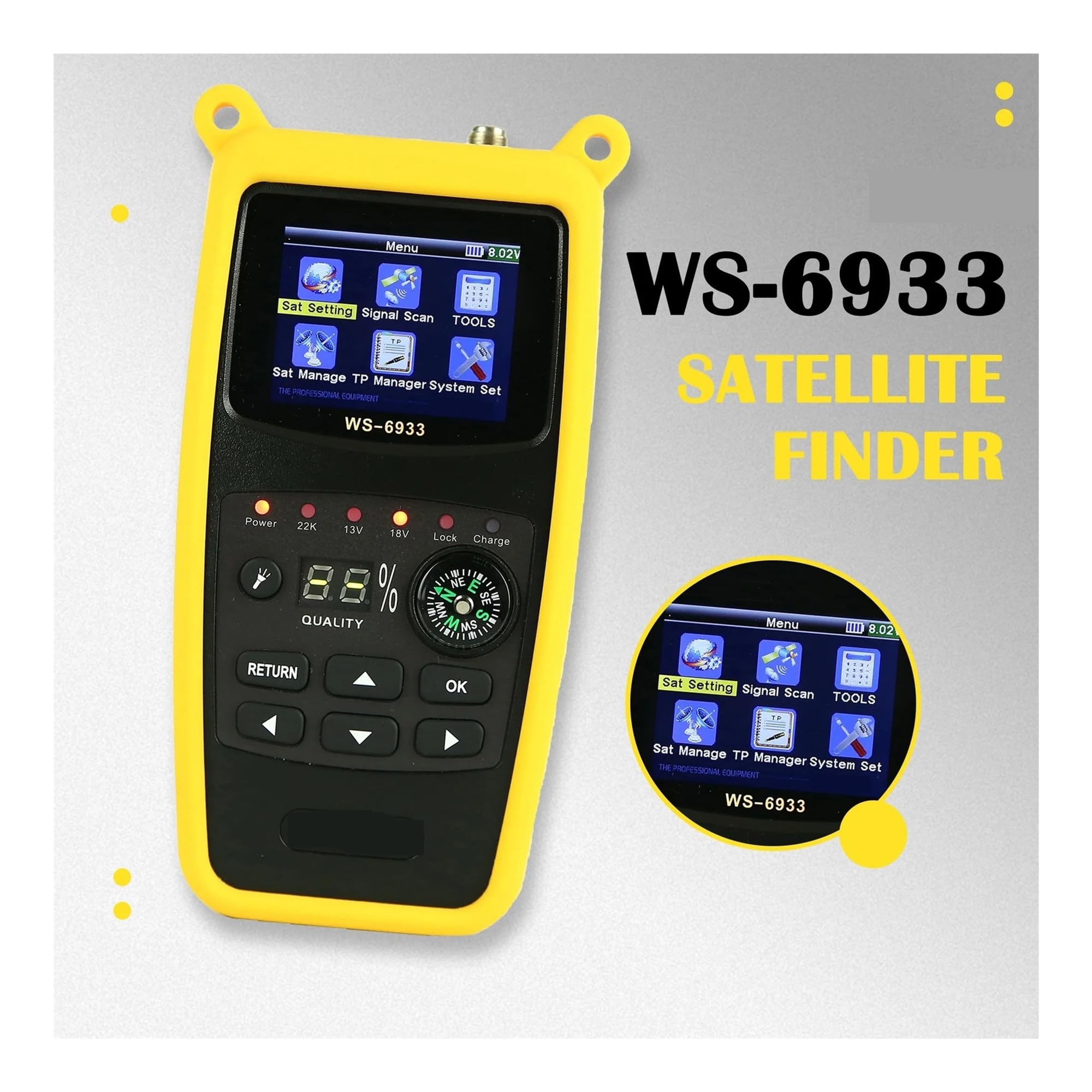 Détecteur de Satellite numérique WS-6933 DVB-S2, récepteur de Mesure de Signal avec écran LCD de 2.1 Pouces pour Le dépannage