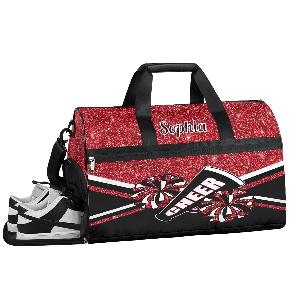 Personalized Cheer Bag Dance Bag for Girl Woman,Custom Gym Bag Sport Duffle Bag Overnight Bag With Shoes Compartment Glitter Red Cheerleading