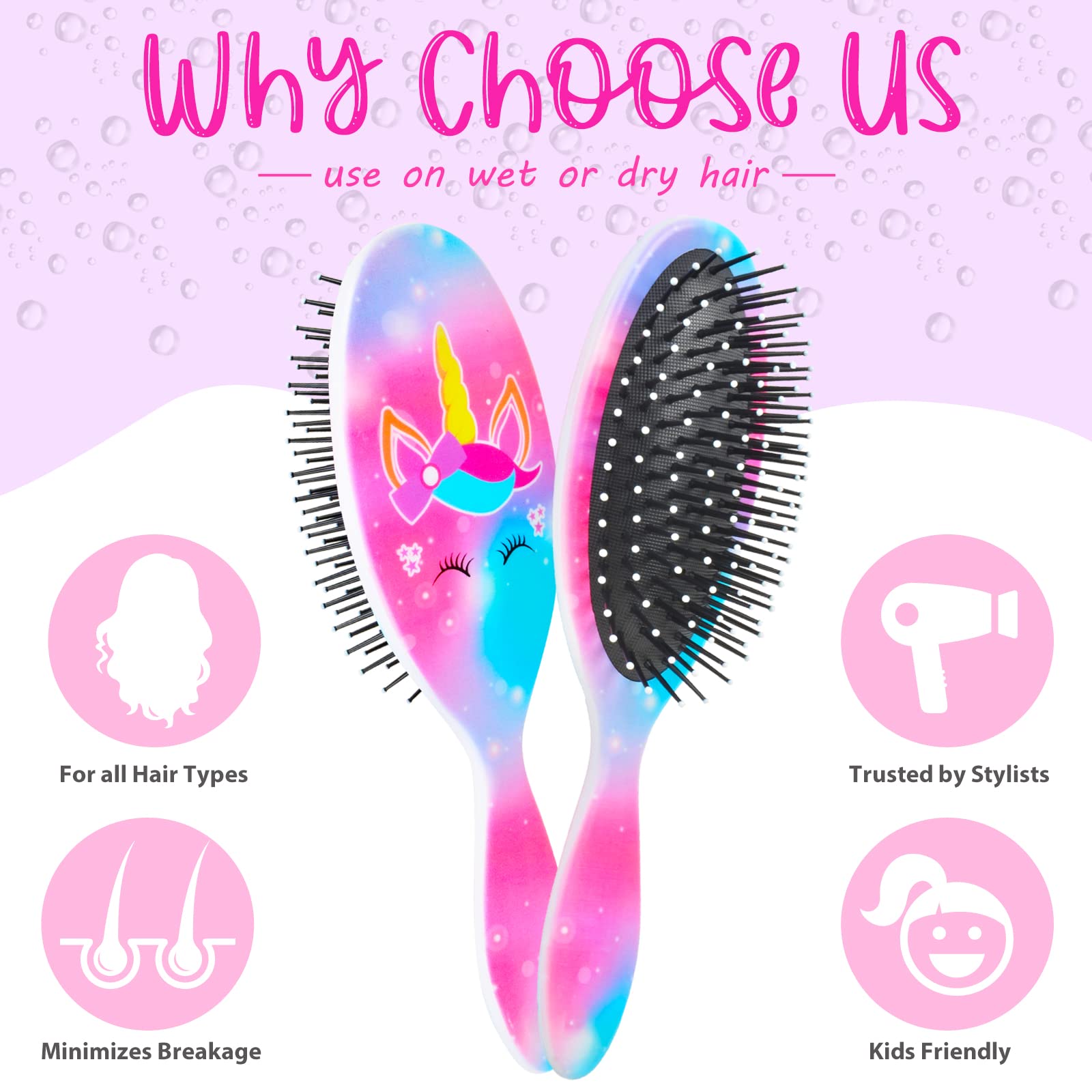 Cepillo de pelo para niñas, cepillo de pelo desenredante para cabello rizado, cepillo de cabello para mujer, cepillo de cabello sin dolor para cabello grueso (unicornio estrellado)