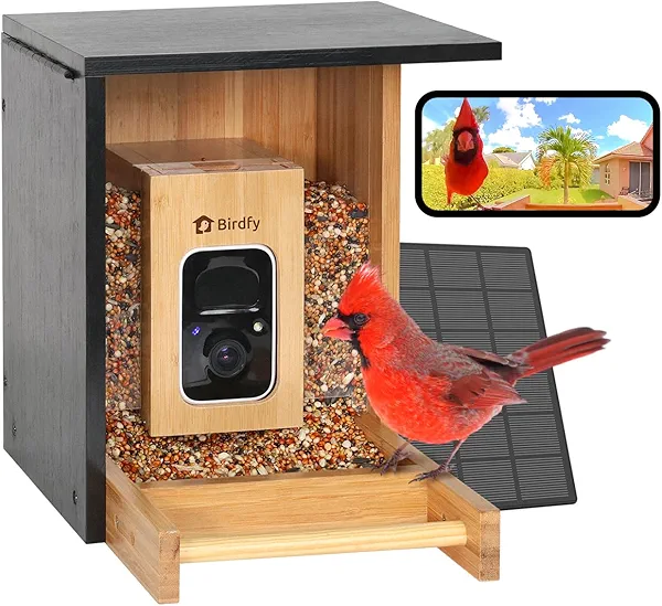 Birdfy Smart Bird Feeder with Camera, High-End Bamboo, Mini in Size, Solar Powered, Auto Capture Birds & Notify in Time, Powerful AI Recognition, Ideal Gift Present AI by Subscription
