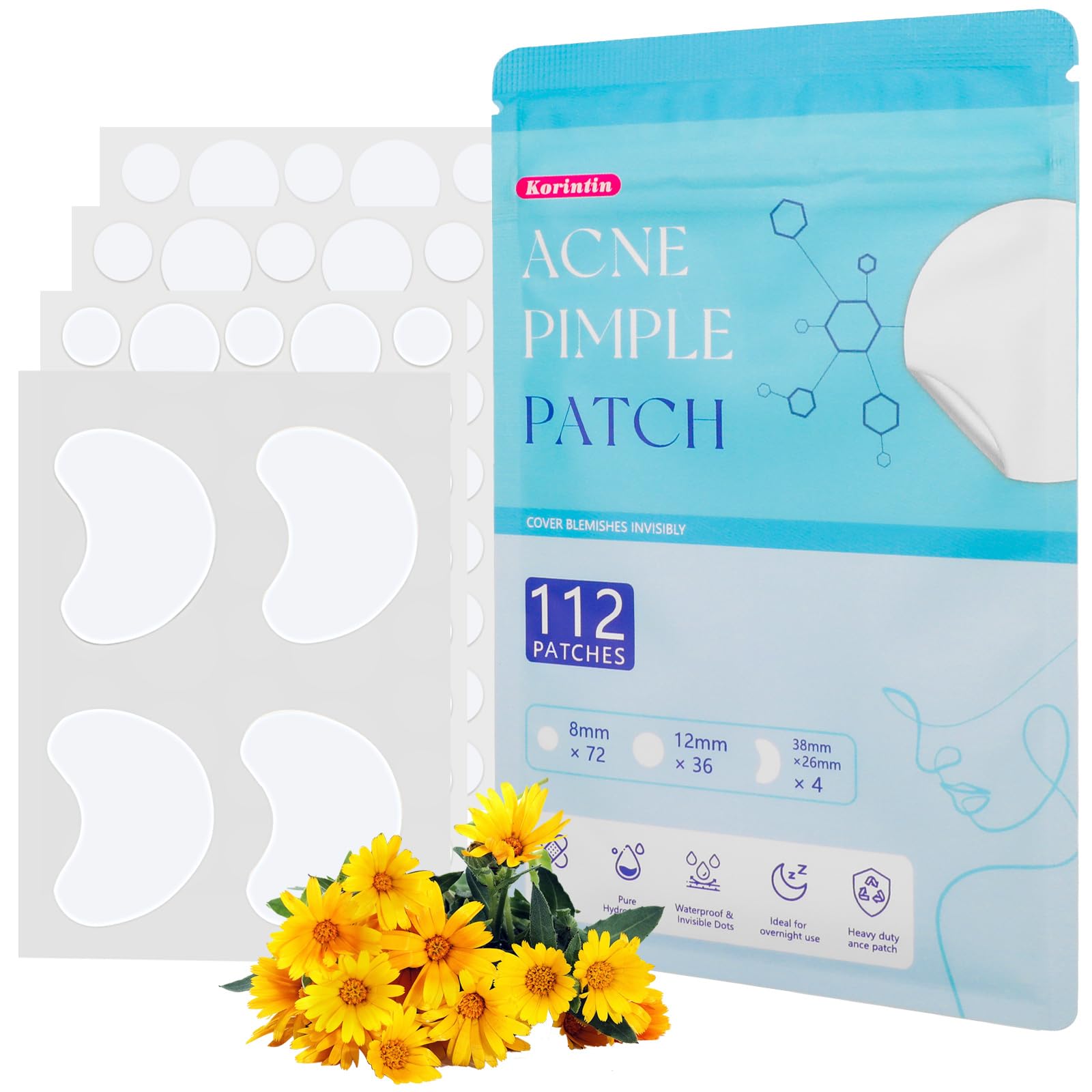 Pimple Patches, Spot Patches 117 Pcs, Hydrocolloid Patches Acne Patches, Invisible Dots Spots for Face, Spot Treatment for All Skin Types, 3 Sizes 8mm, 10mm, 38mm x 26mm for Large Zit Breakouts