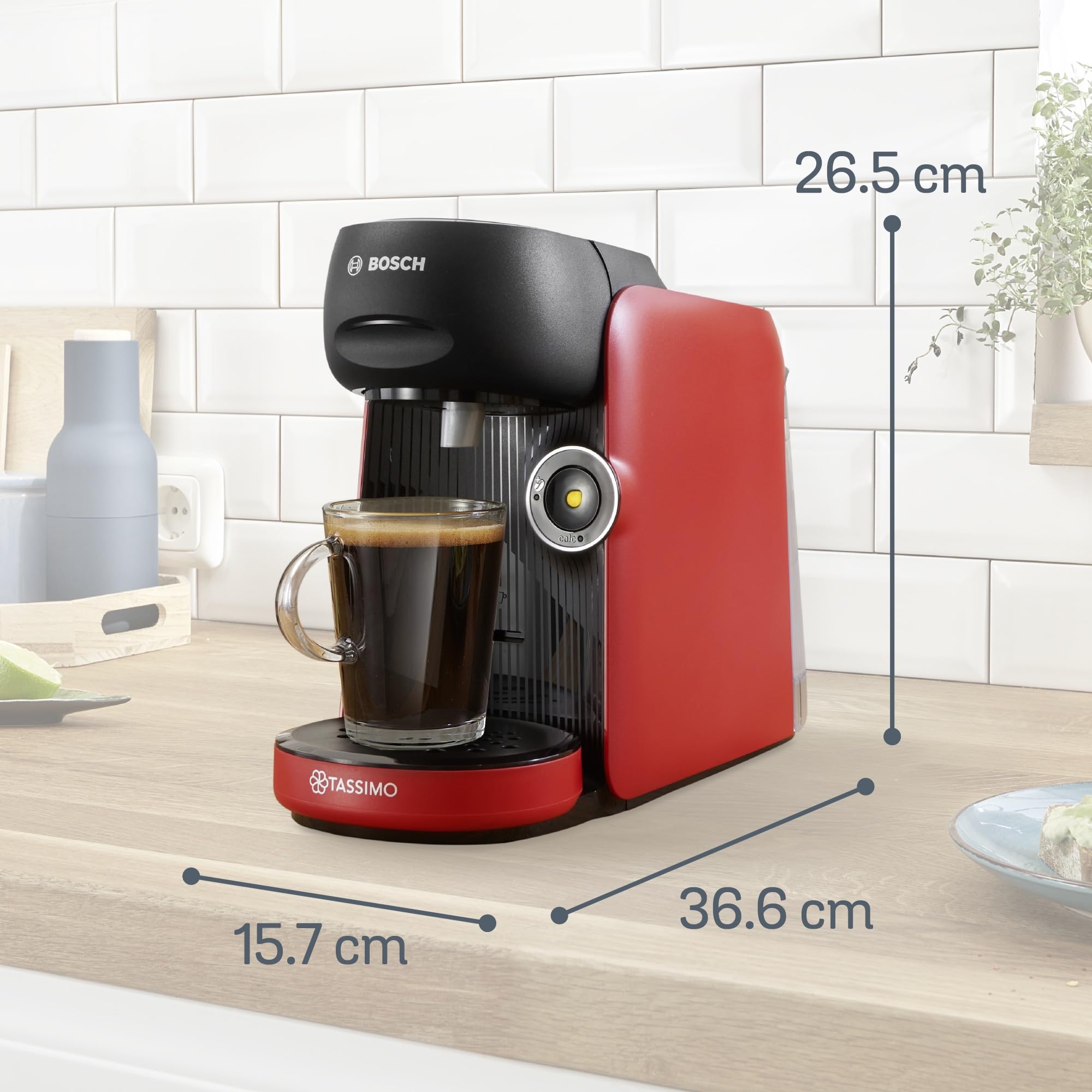 Bosch Tassimo Finesse TAS163E Machine à café multi-boissons, 70 boissons chaudes, IntensityBoost, cafétière à dosettes, rouge
