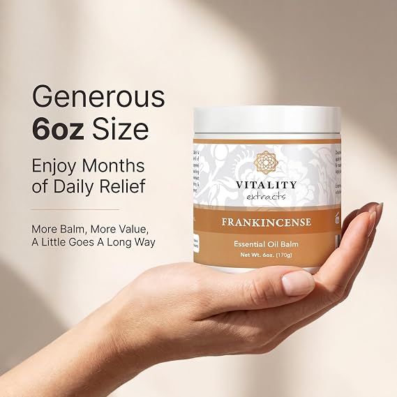 Vitality Extracts Frankincense Balm - 6oz, Boswellia Serrata, Beeswax, Olive Oil, Moisturizer for Dry, Cracked Skin, All Skin Types