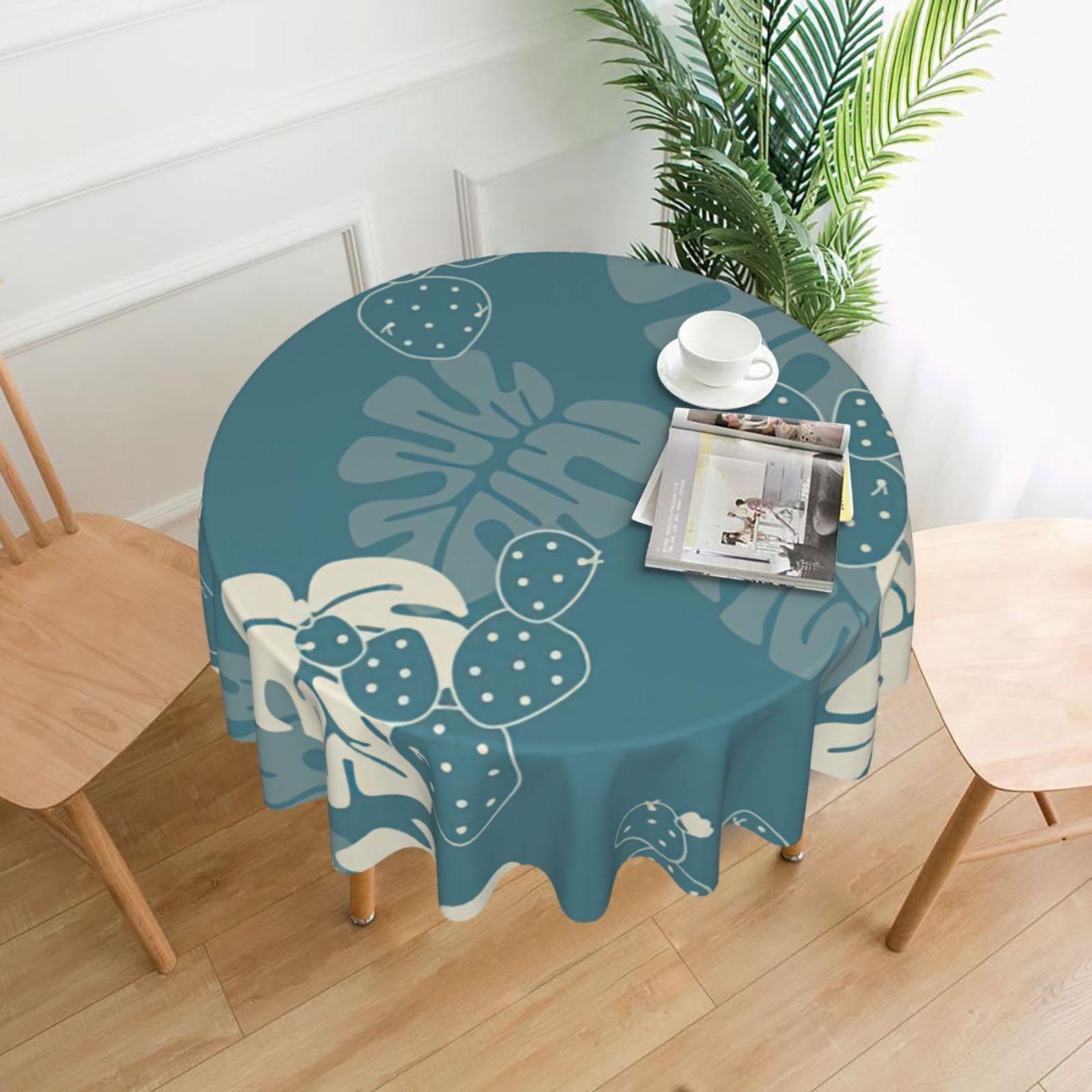 Uusnwaa Luxury Cute Leaves Print Round Tablecloth 60 Inch, Stain Wrinkle Resistant Washable Polyester Table Cover For Kitchen Party