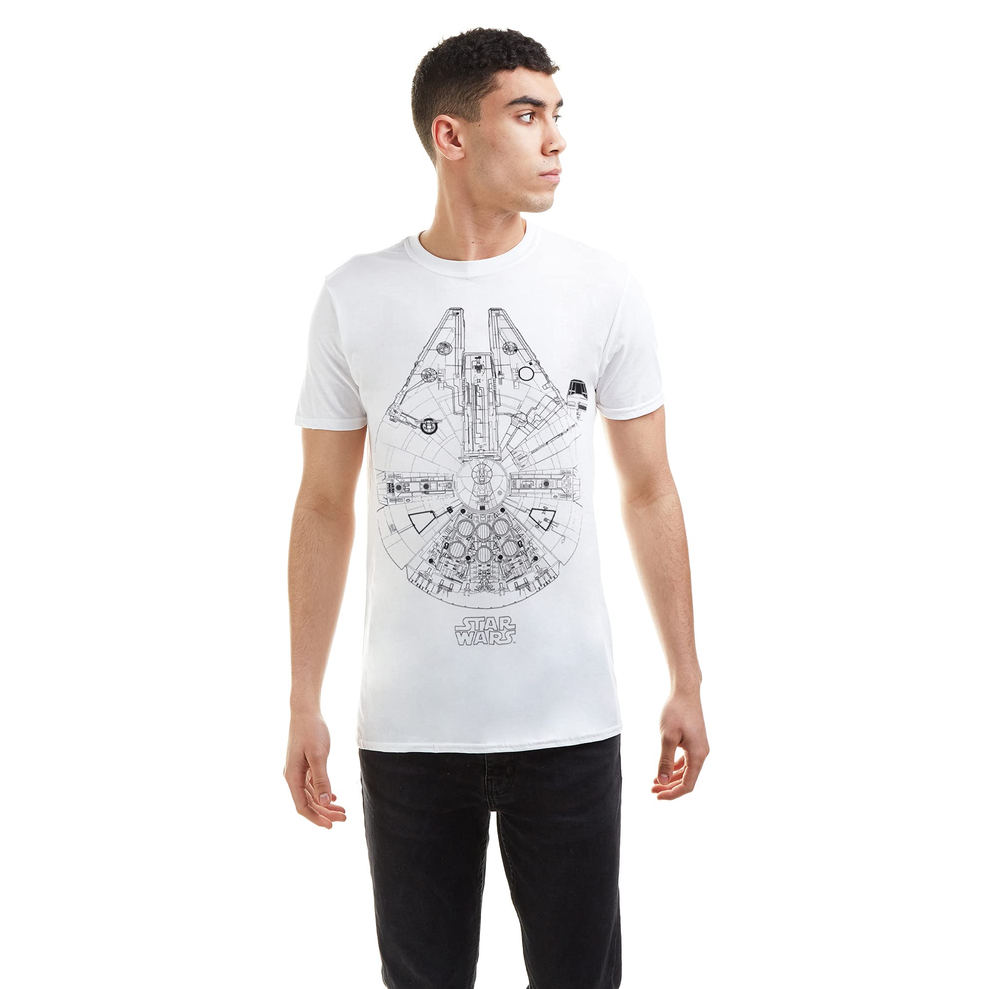Star Wars Men's Millenium Lines T Shirt, White, M UK