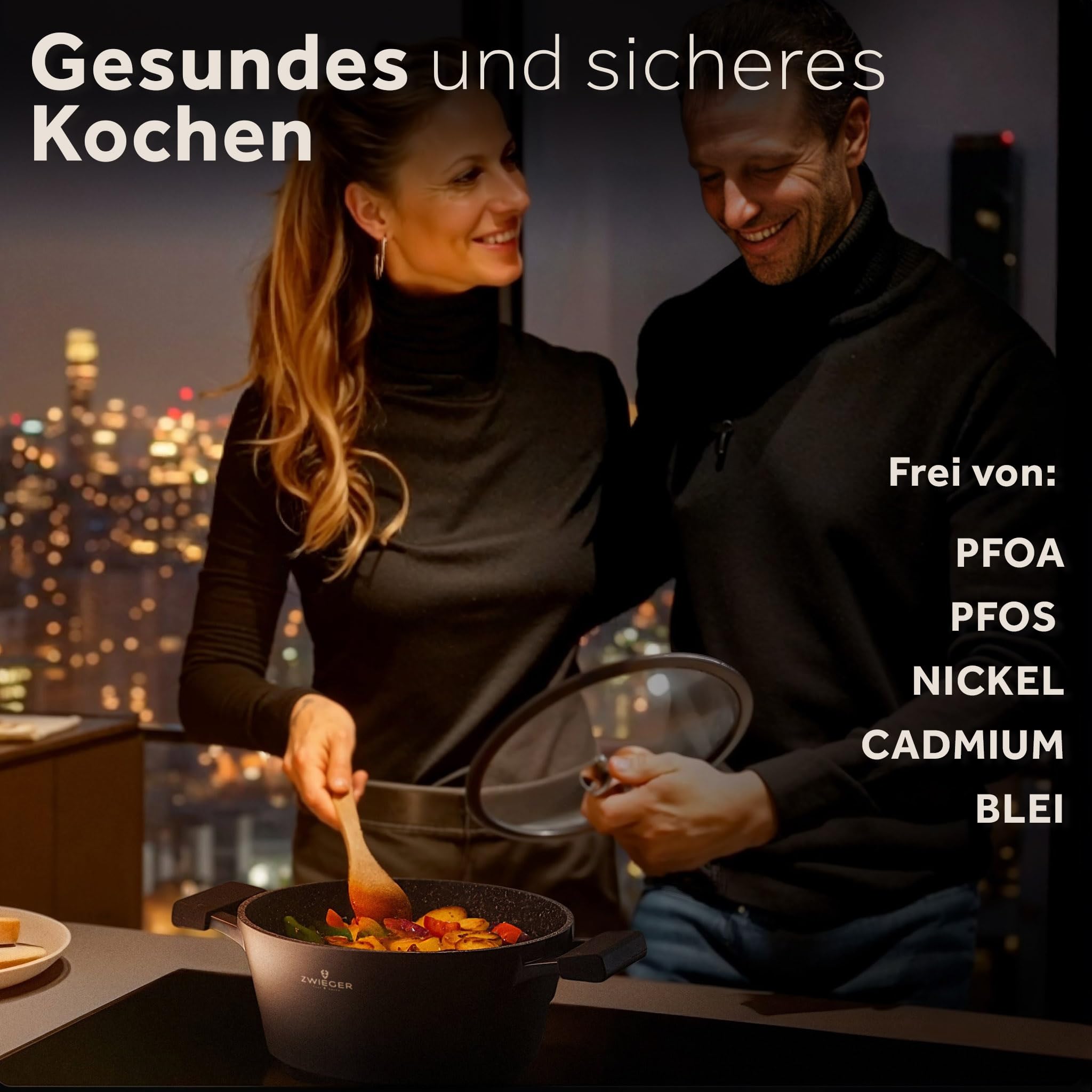 ZWIEGER 3-in-1 Schmortopf mit Deckel Backofengeeignet 28 cm - Groß Bräter induktion, brotbackform mit deckel - Vollflächiger Edelstahlboden, für alle Herdarten geeignet - Antihaft, PFOA-&PFOS-frei