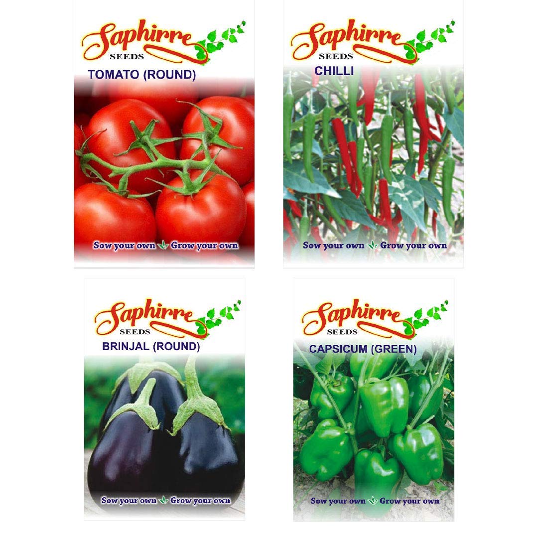 Saphirre Seeds 1 Tomato (Round), 1 Chilli, 1 Brinjal (Round), 1 Capsicium (Green) (4 Per Packet) Vegetable Seed (B08YWR47RY) Amazon Price History, Amazon Price Tracker