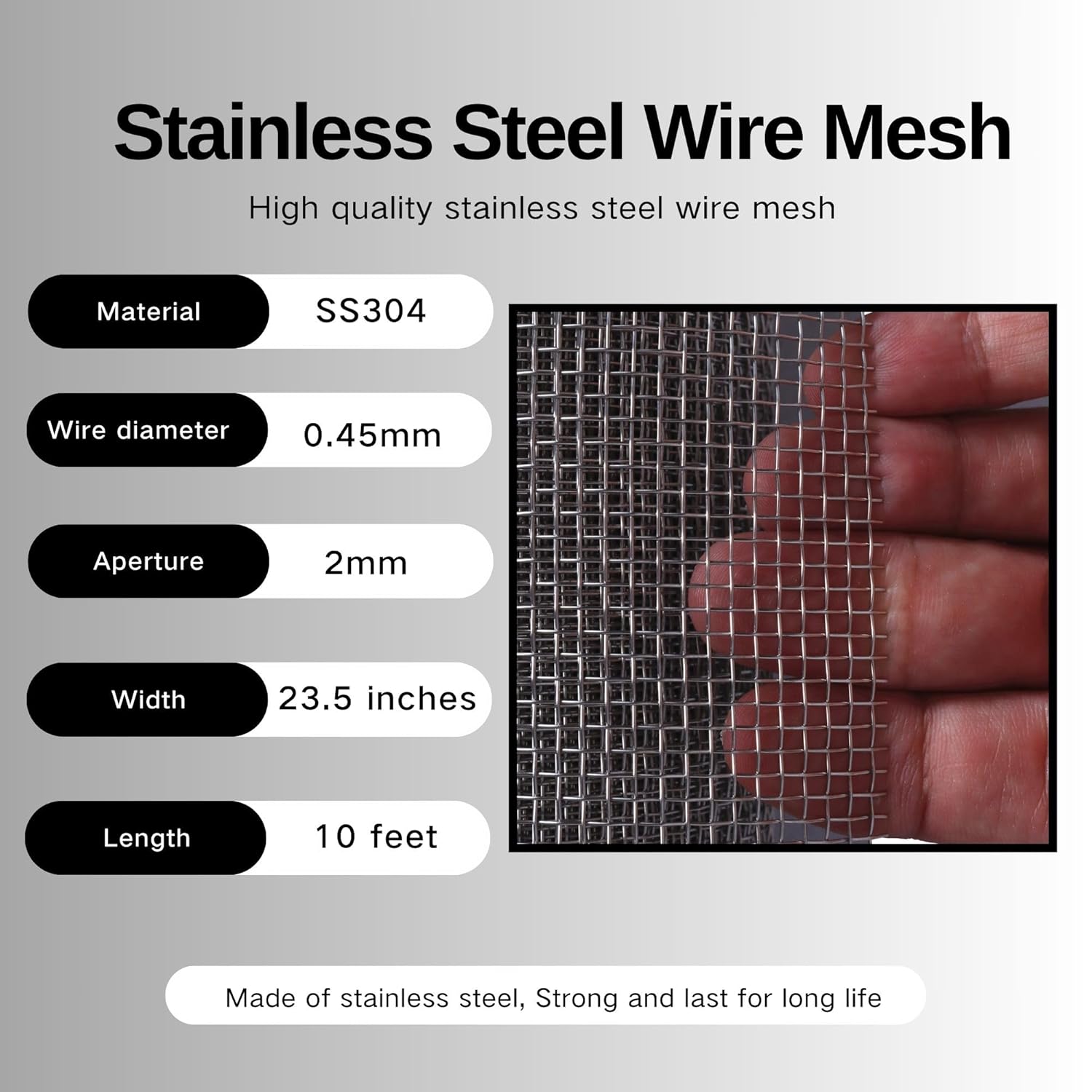 10 Mesh 304 Stainless Steel Wire mesh 23.5 in. x 10 ft.