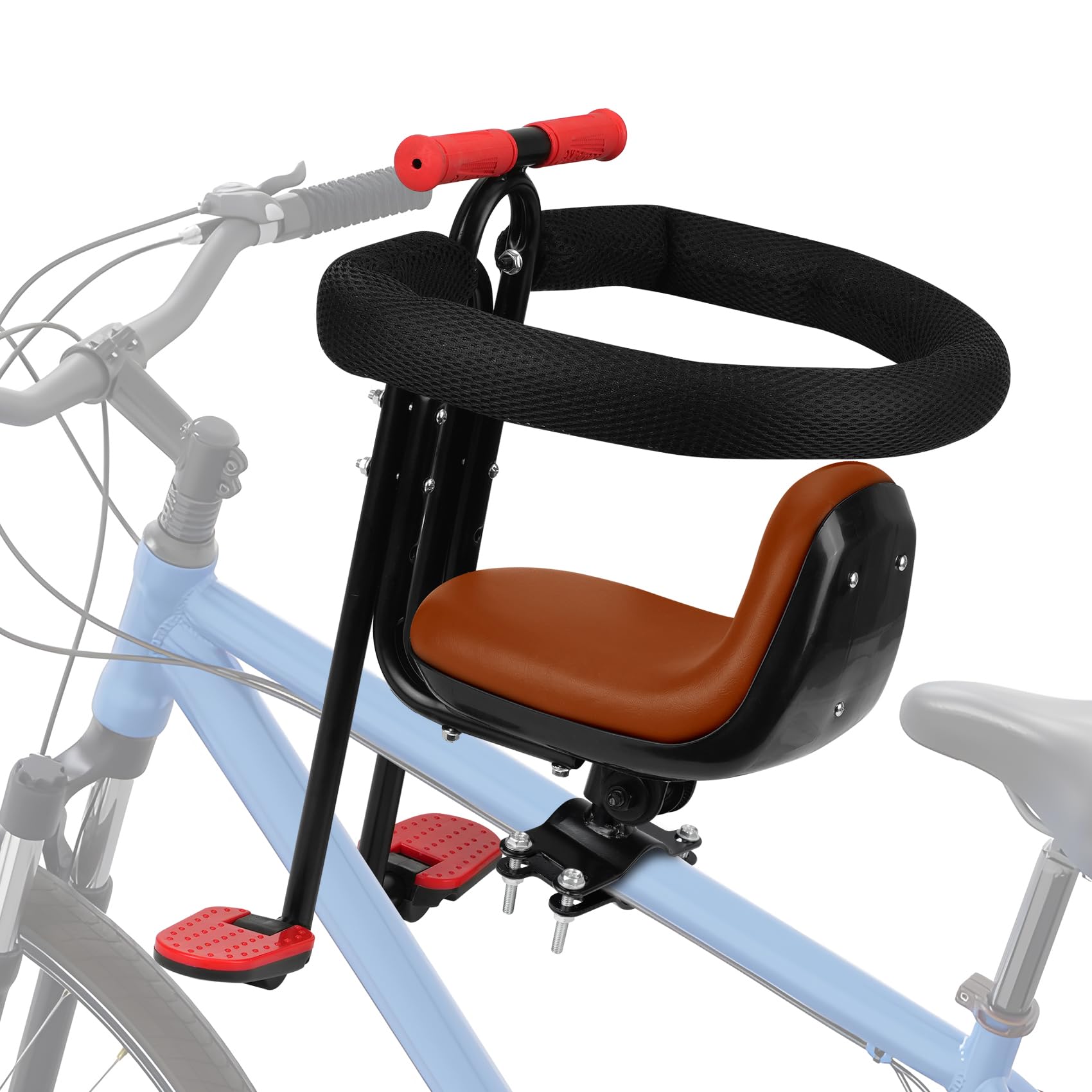 Photo 1 of Ercabikker Child Bike Seat - Front Mount, Kids Bike Seat for Adult Bike, Baby Bike Seat Front Mounted, Toddler Bike Seat for Children 1~4 Years Brown