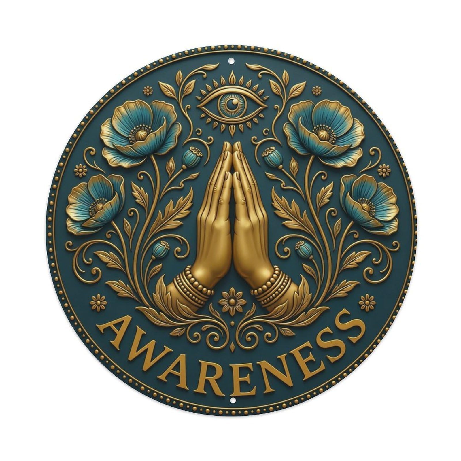 Vintage Namaste Praying Hands Awareness Flower Zen Yoga Metal Tin Sign