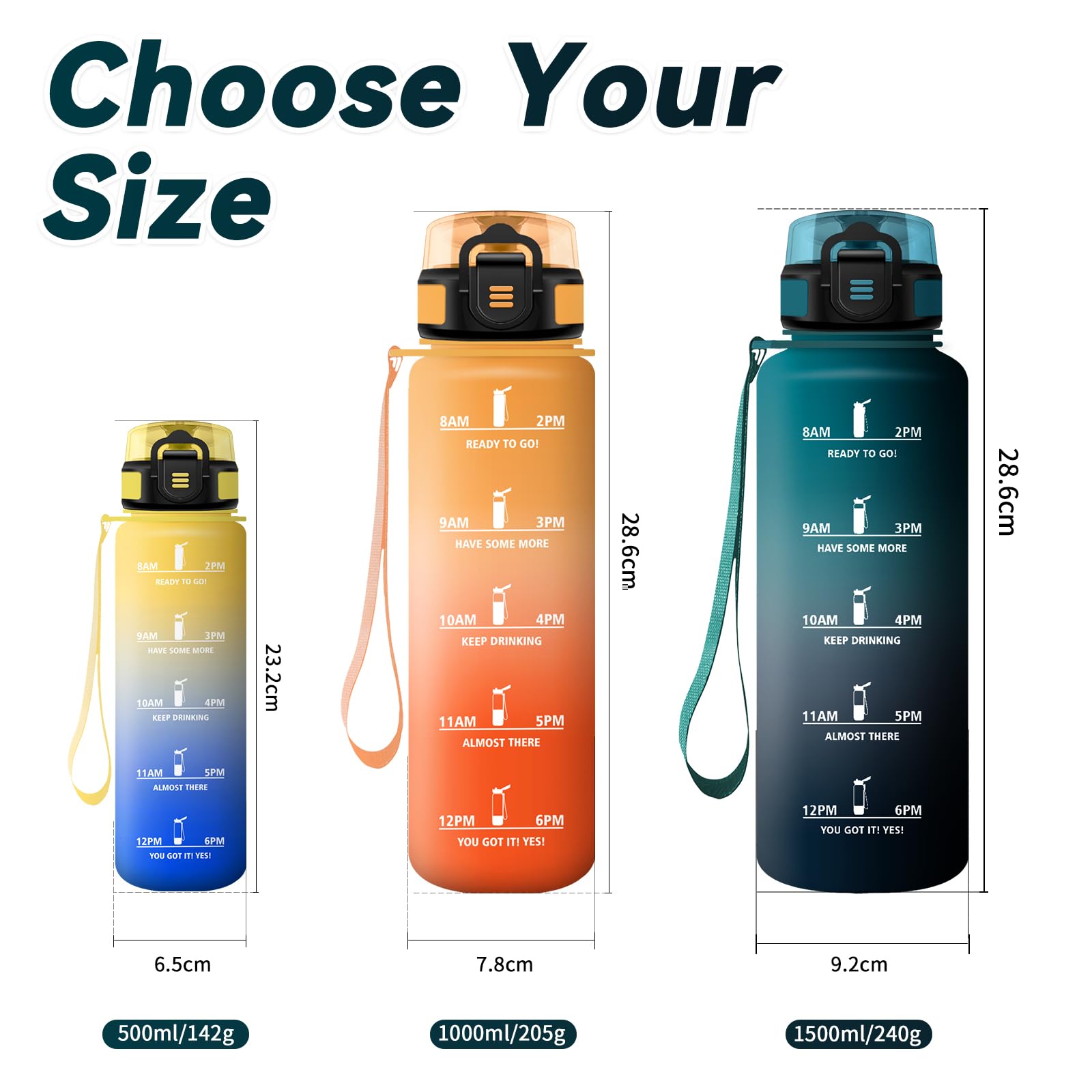 1L Sport Gourde Avec Paille Avec Marqueur De Temps De Motivation, Bouteille D'eau Ecologique