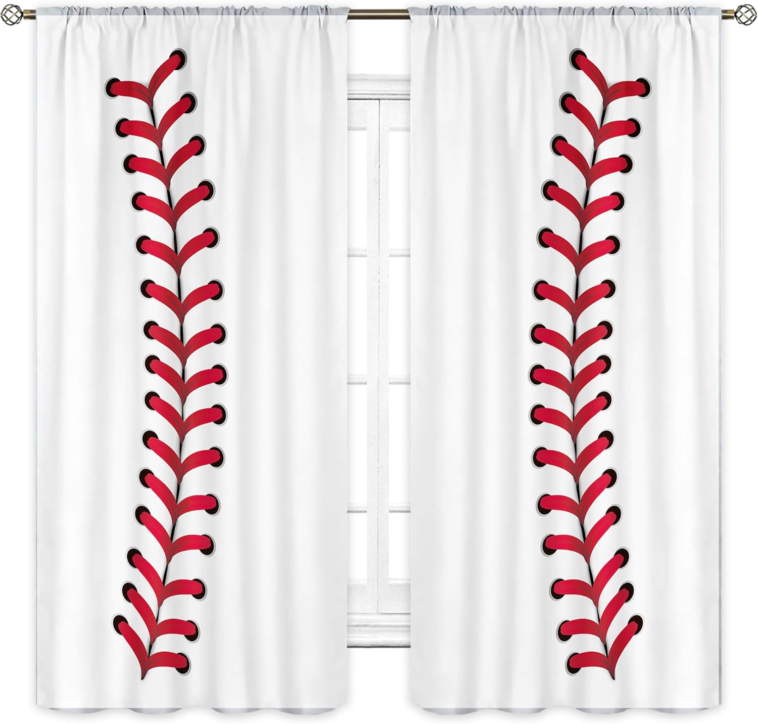Cinbloo Boys Baseball Curtains Rod Pocket 42W x 63L Inch Sports Red Baseball Wall Decor for Kids Men Baseball Texture Teen Nursery Cool Art Printed Bedroom Living Room Window Drapes Fabric 2 Panels