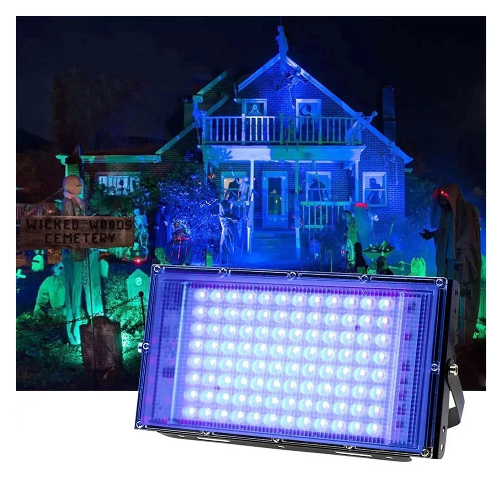 300W UV Flood Light 395nm Czarne światło na Halloween Glow Party Fluorescencyjny plakat Scena Disco Dance Akwarium Dekoracja(100W Type2)