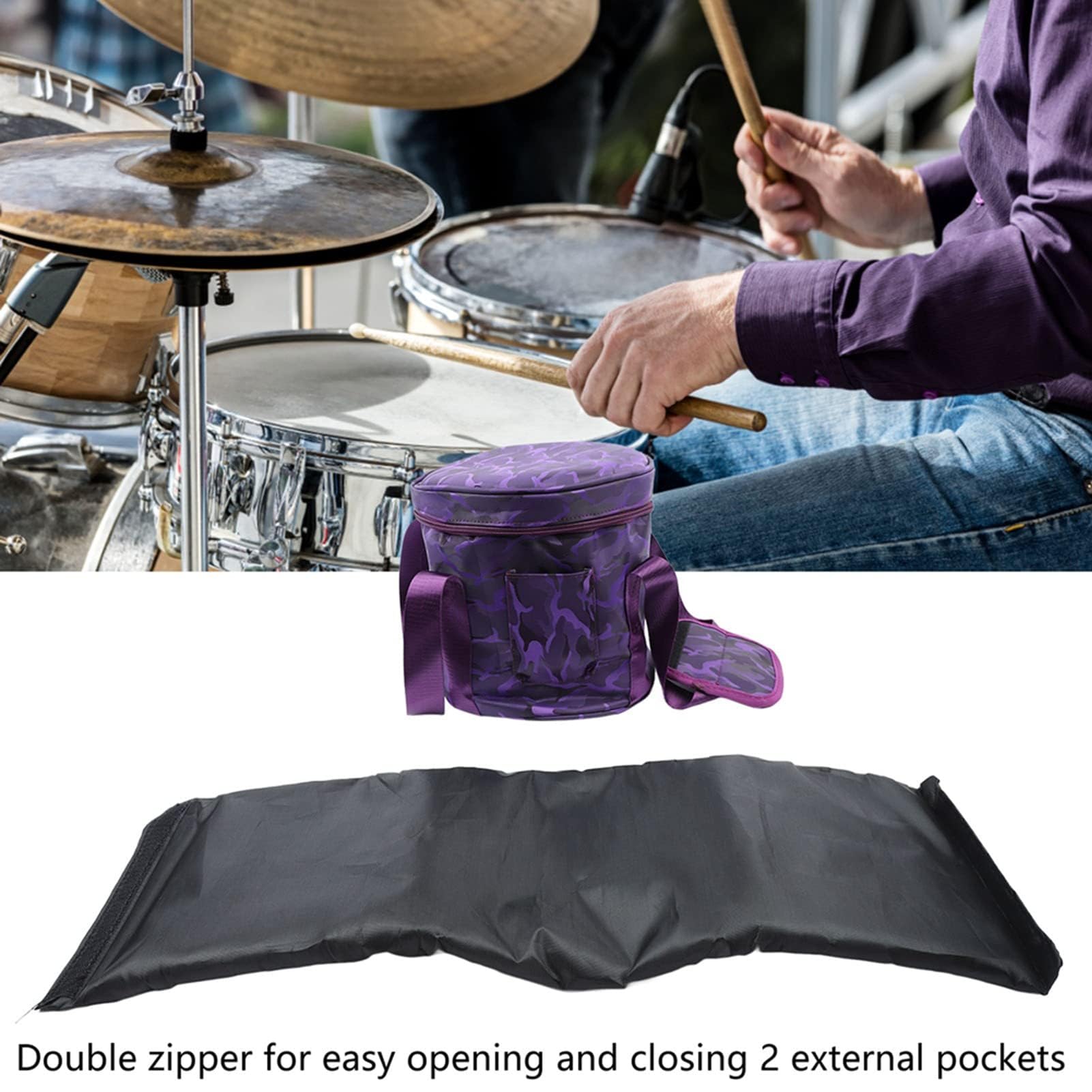 Musikschalen-Tasche, Klangschalen-Aufbewahrungstasche, Kristall-Klangschalen-Tragetasche mit 2 Au?entaschen, Doppelrei?Verschluss (12 Zoll reines Lila)