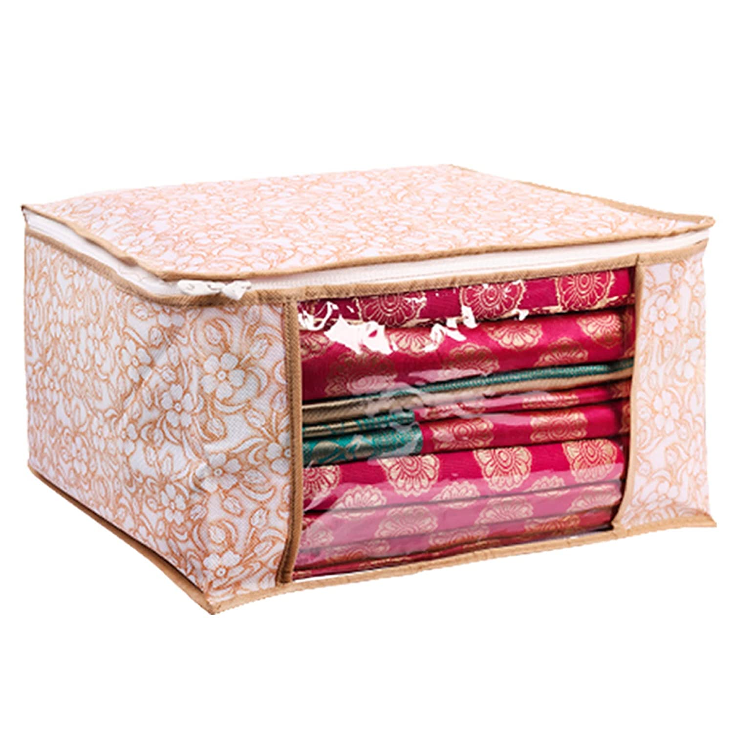 SPECULO Saree Cover Non Woven Fabric Clothes Organiser for Wardrobe with Transparent Window & Zip Clothes Storage Bag for Lehenga, Suit, Dress Saree Packing Covers for Clothes (Pack Of 3, Beige) (B0CLS7Y9YR) Amazon Price History, Amazon Price Tracker
