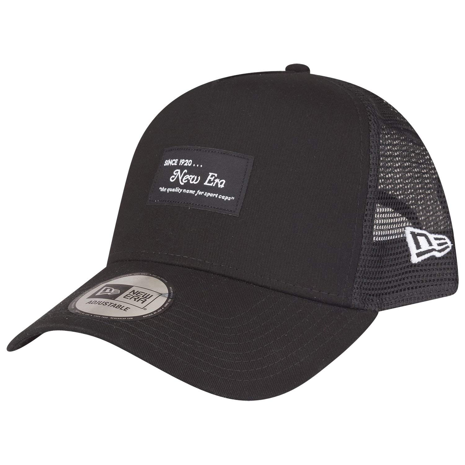 New Era Adjustable A-Frame Trucker Cap - Brand Patch Black - One Size