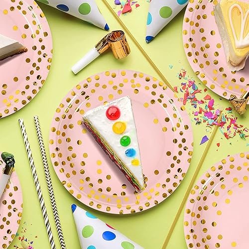 Miniatura 3 de Platos de Papel Rosa y Dorado - Paquete de 50 - 25 * 7 pulgadas Platos de Papel y 25 * 6.5 pulgadas Servilletas, Platos y Servilletas Rosa Dorado,