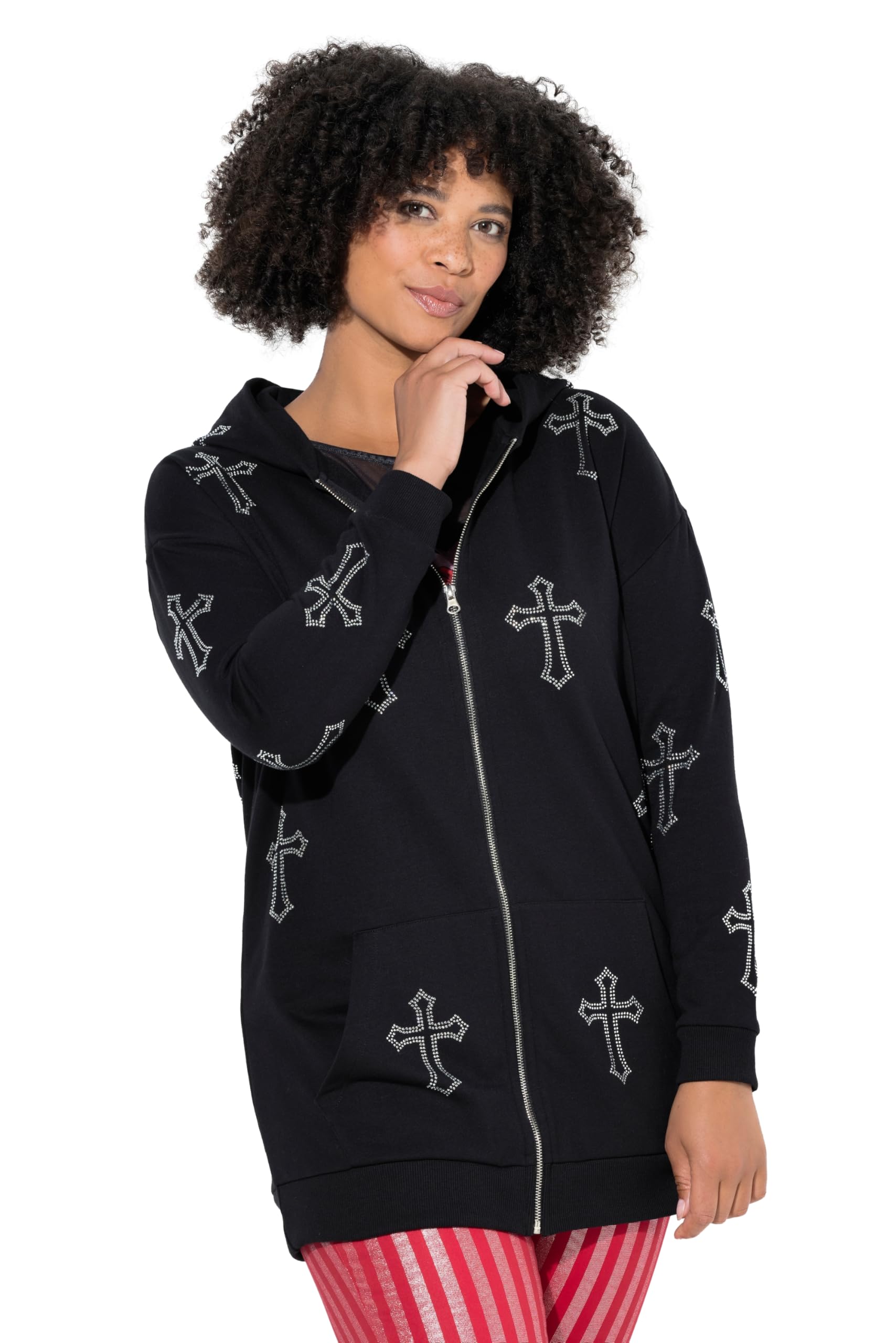 Angel of Style Damen große Größen Übergrößen Plus Size Sweatjacke, Oversize Fit, Glitzer-Kreuze, Kapuze 845754
