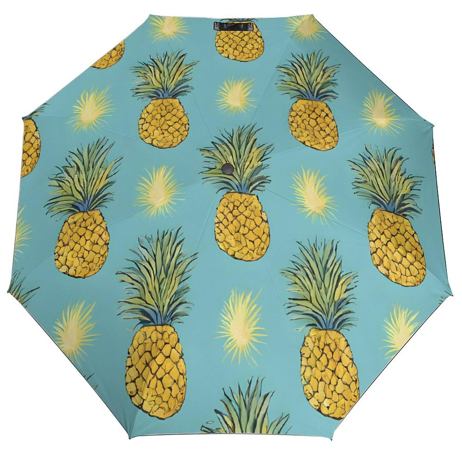 Tropical Fruit Pineapple Print 3 Fold Auto Umbrella Waterproof and Wind-Resistant, Ideal Gift for Travel and Outdoor Activities