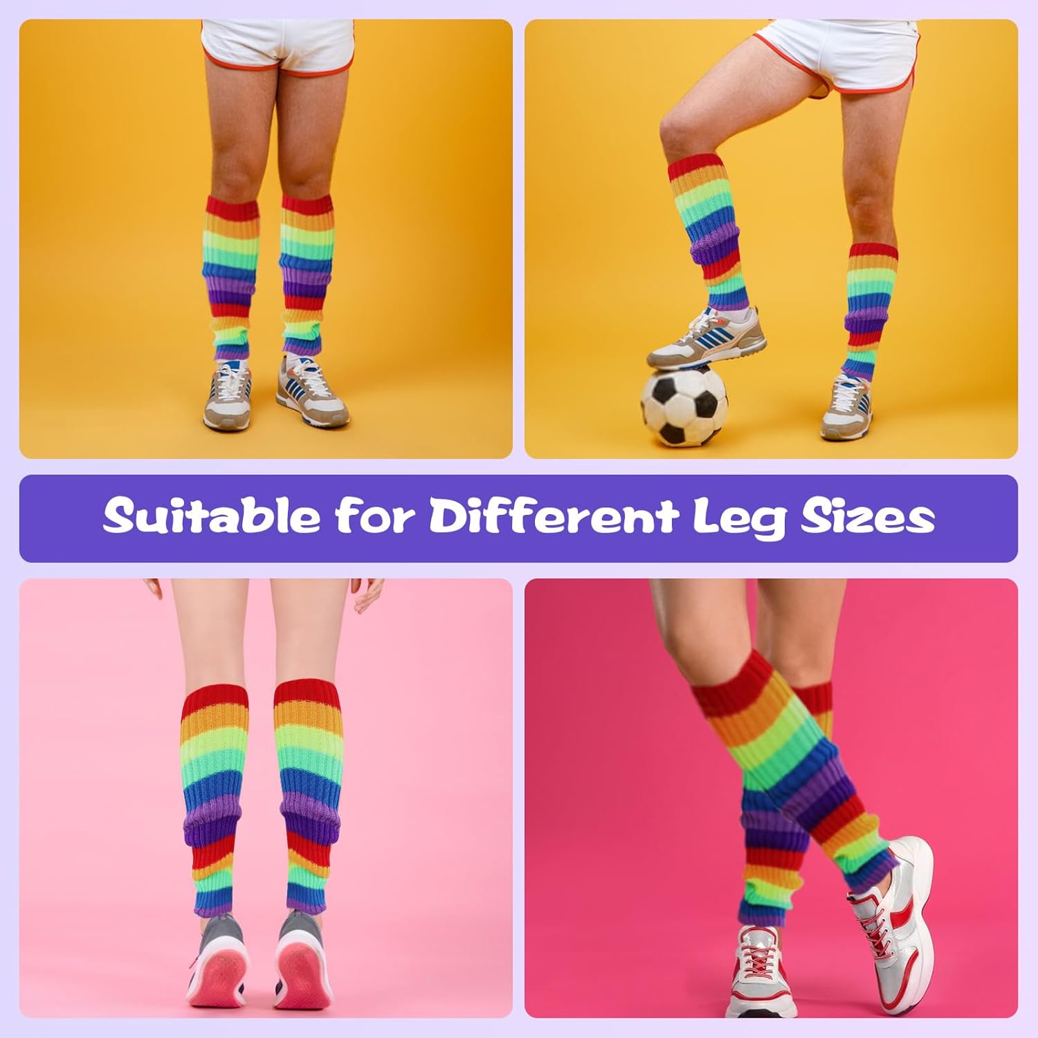 Rainbow Leg Warmers 80s Women, Cute Neon Leg Warmers for Girls, Ribbed Knit Leg Warmer Pack for 80s Eighty's Party Sports Yoga - Image 5