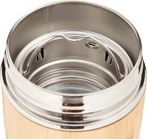 Miniatura 5 de Termos de bambú de alta calidad. Botella de té de acero inoxidable con copa infusora. Taza de viaje duradera con aislamiento al vacío de doble
