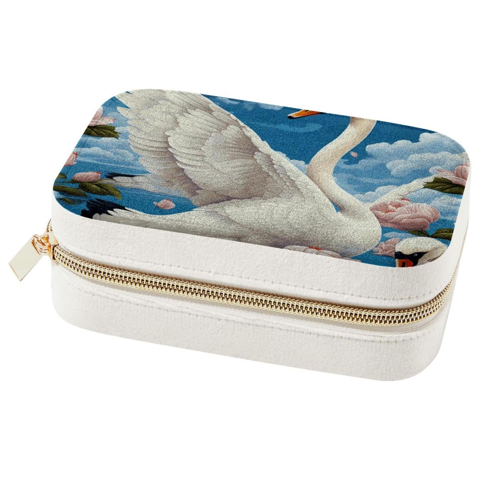 Boîte à bijoux de voyage cygne rose pour bagues et colliers