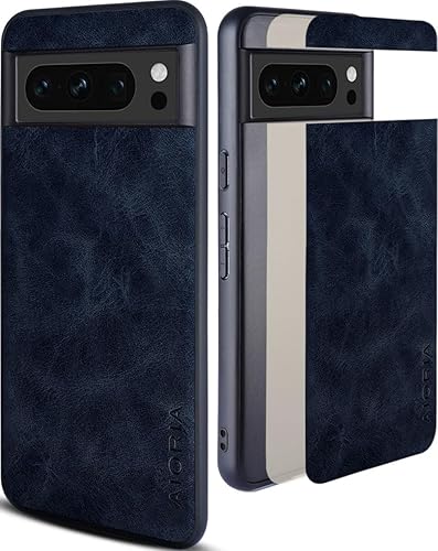 Funda para Google Pixel 8 Pro, funda de cuero de alta calidad, diseño retro, funda protectora completa para Google Pixel 8 Pro 5G (azul oscuro)