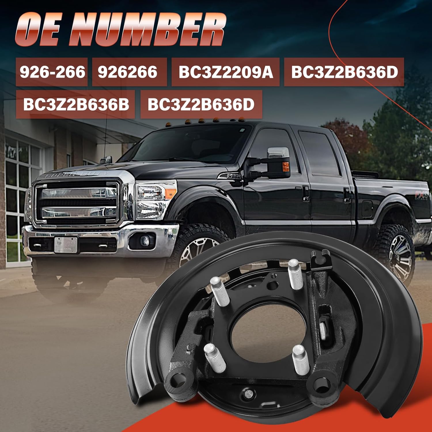 926266 Rear Passenger Side Loaded Parking Brake Backing Plate Assembly, Fit for Ford F-250 Super Duty 2011-2012 | Fit for Ford F-350 Super Duty 2011-2012, OE 926-266, BC3Z2209A, BC3Z2209D