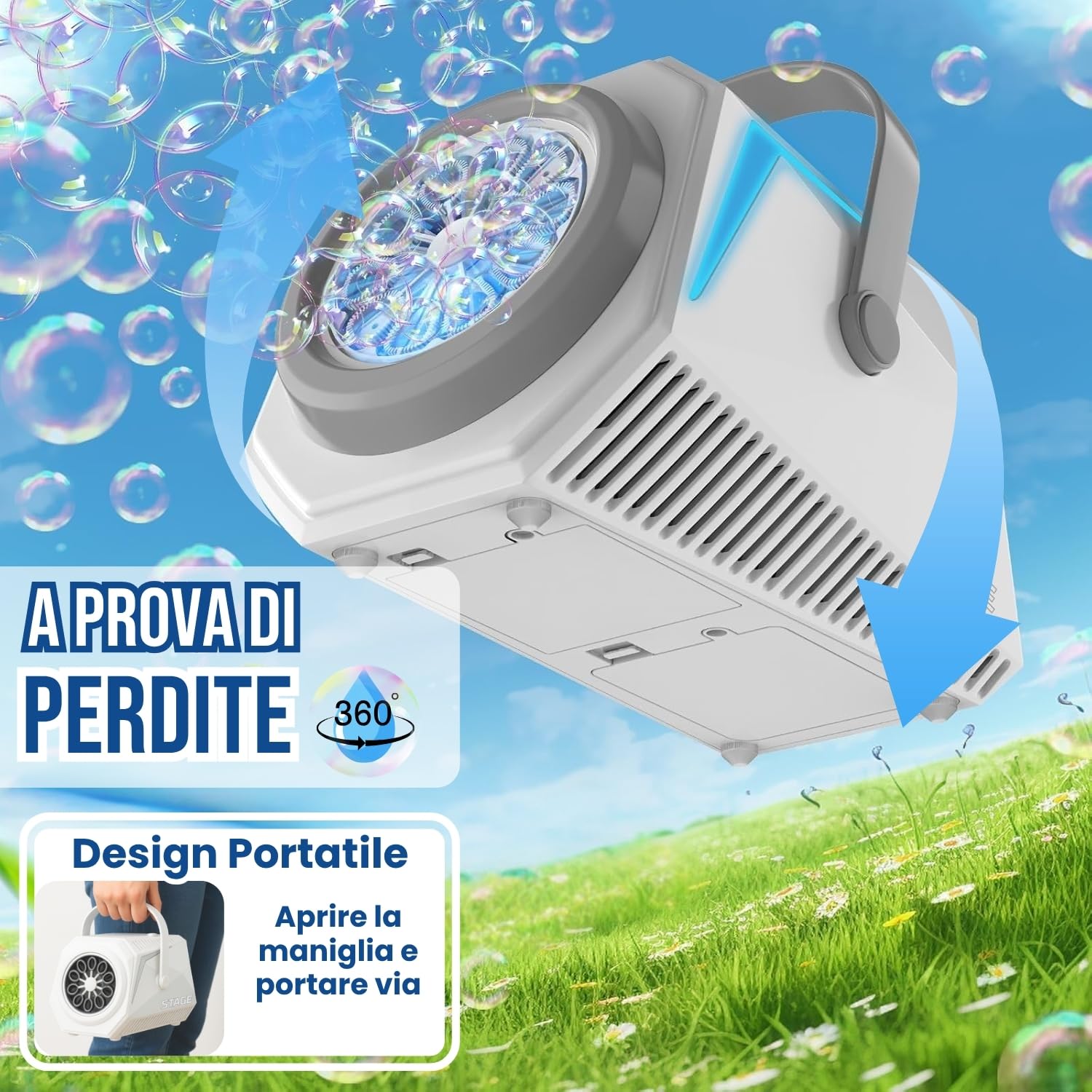 Blubbel Macchina Bolle di Sapone LED, 2x 90ml Liquido + 1L Automatico Pistola Sparabolle Bambini, Bazooka d'Aria, Bubble Gun, Giocattolo Estivo, Regalo Matrimonio, Gioco all’Aperto