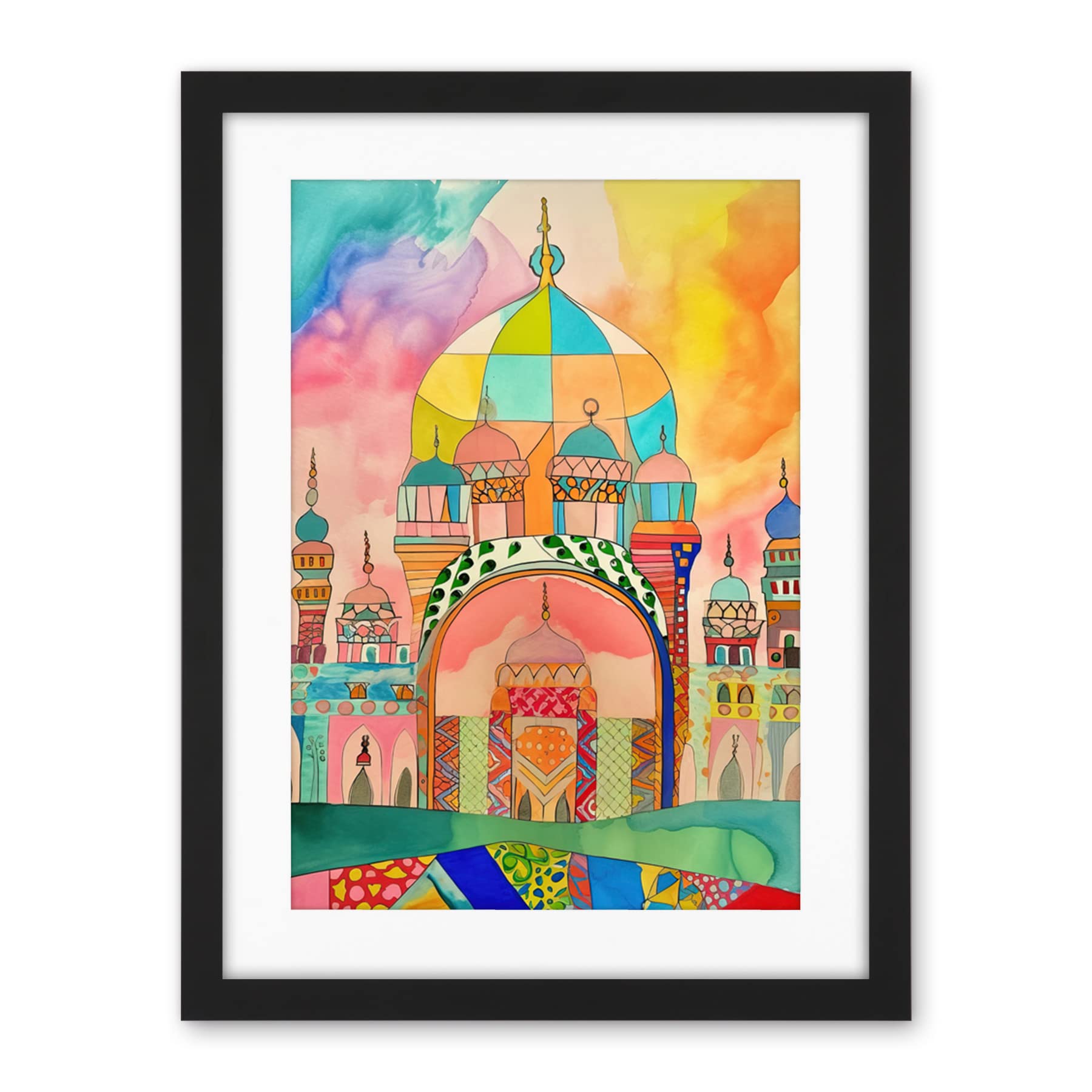Artery8 Abstract Mosque Islam Folk Art Artwork Framed Wall Art Print 18X24 Inch