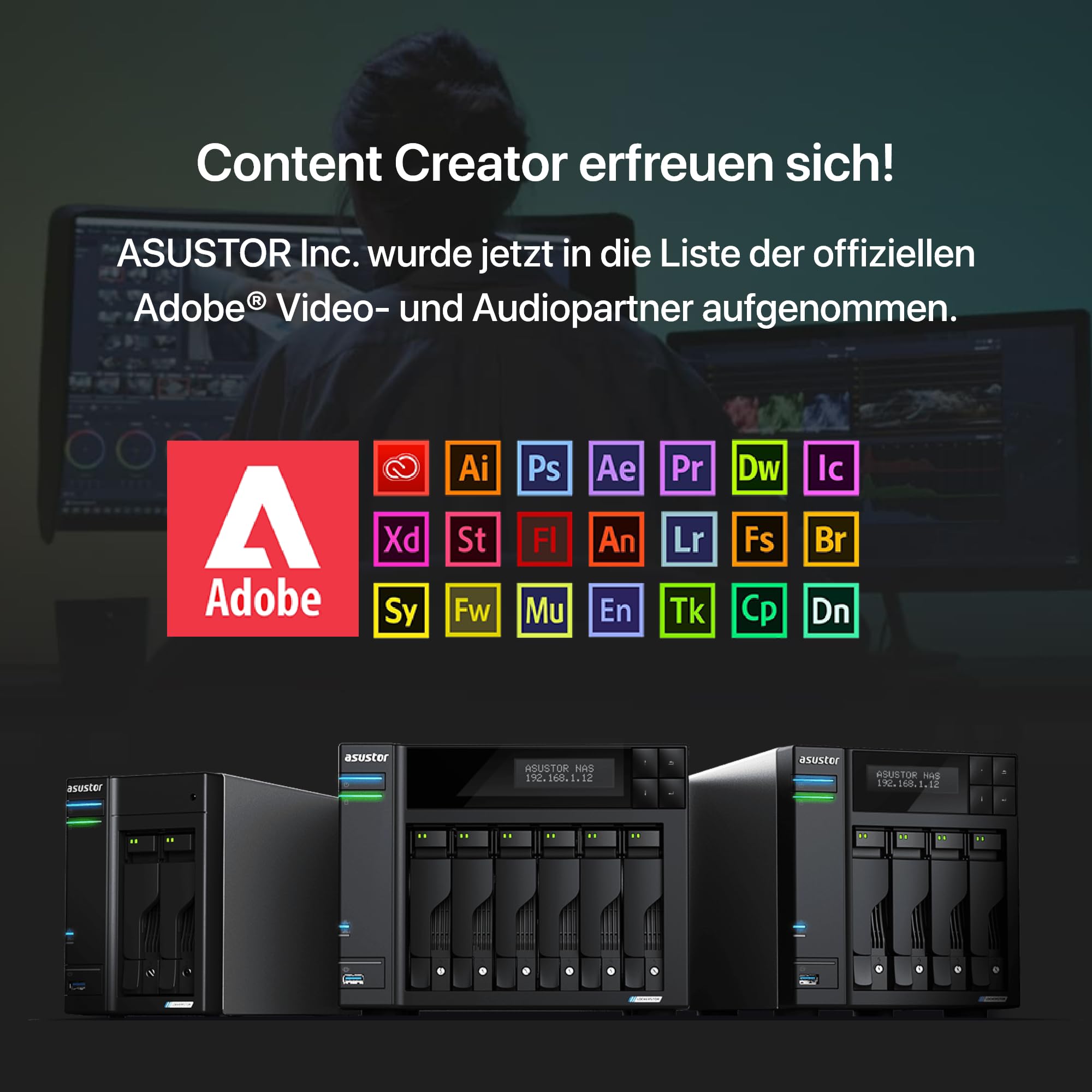 Asustor Lockerstor 2 Gen 2 AS6702T | 2 Bay NAS - Netzwerkspeicher Gehäuse, Quad Core 2.0GHz CPU, 4 M.2 PCIe 3.0 ssd Slot, 2 2.5GbE Port, 4GB RAM DDR4