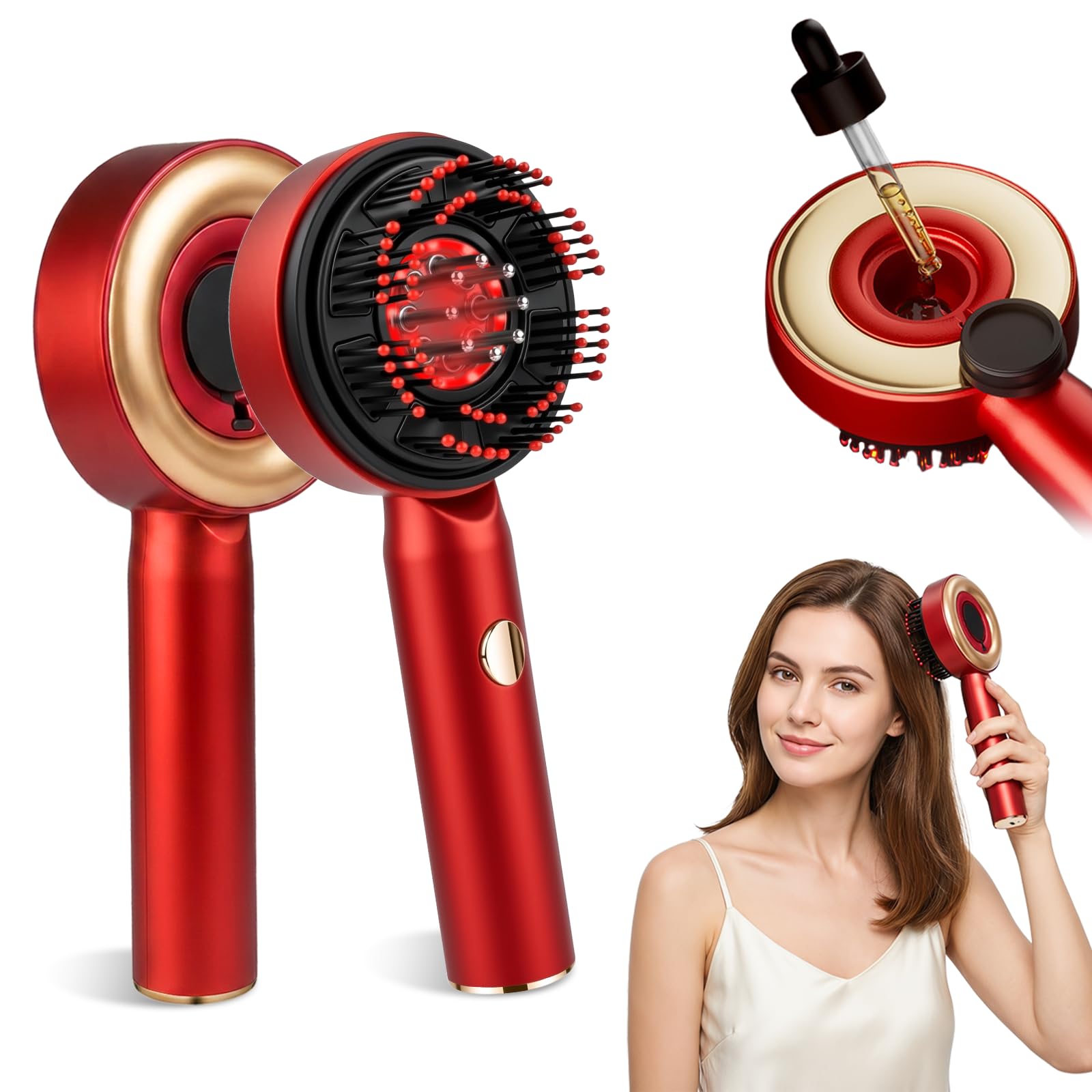 Masajeador Eléctrico del Cuero Cabelludo, Cepillo de Masaje para Cuero Cabelludo con 660nm Luz Roja y 3 Modos de Masaje, Impermeable Masajeador de Cuero Cabelludo, para Crecimiento Cabello