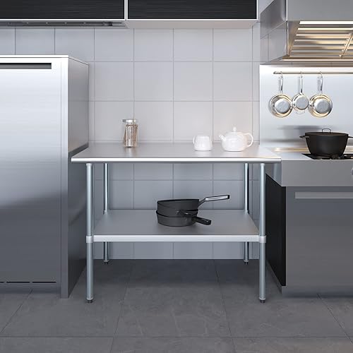Vista 579 de AmGood Mesa de trabajo de acero inoxidable de 18 pulgadas x 36 pulgadas Mesa de preparación de alimentos de cocina de metal NSF
