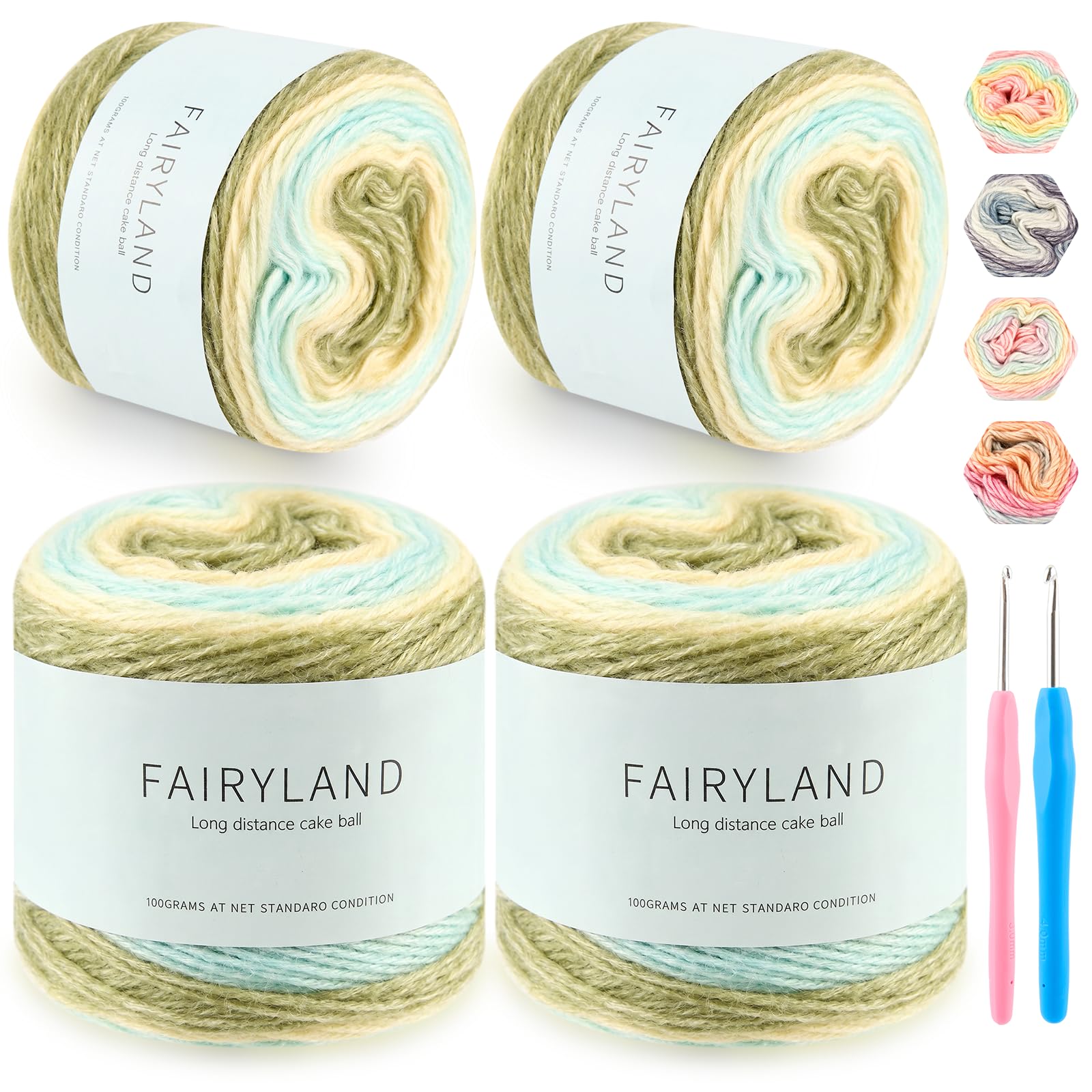 Fairyland Yarn Cake for Crochet & Knitting, 4 × 100g Gradient Yarn
