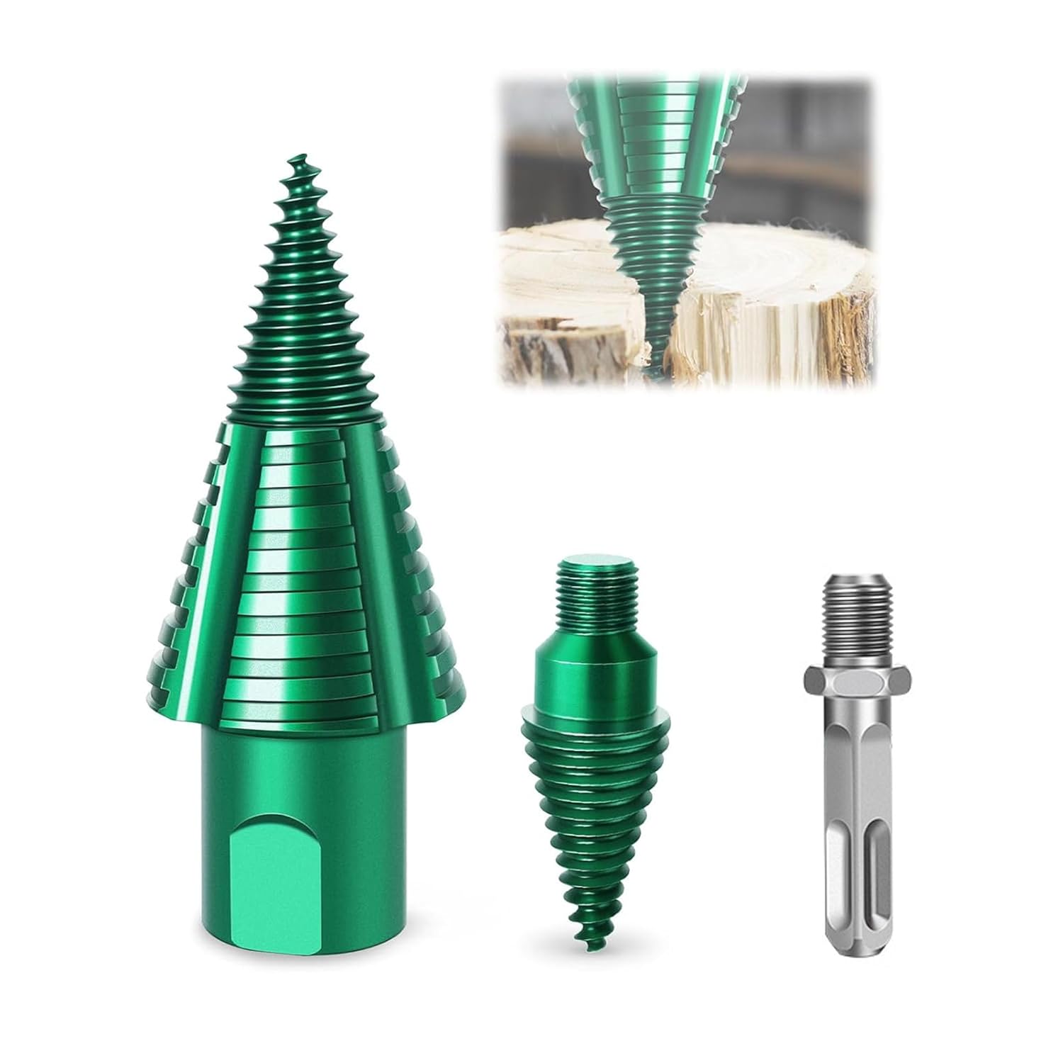 HUHAO Firewood Log Splitter Drill Bit Set with Detachable Design,Heavy Duty Wood Splitting Screw Cone - 2 Replaceable Drill bits,for Electric Drill, Kindling Splitter