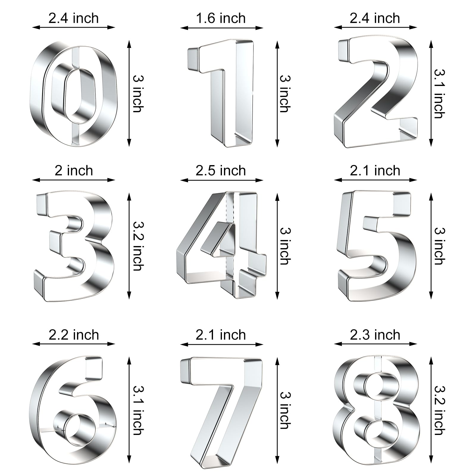 Number Cookie Cutter Set 3 Inch - 9 Pcs Xzhloym Cookie Cutters Shapes - Stainless Steel